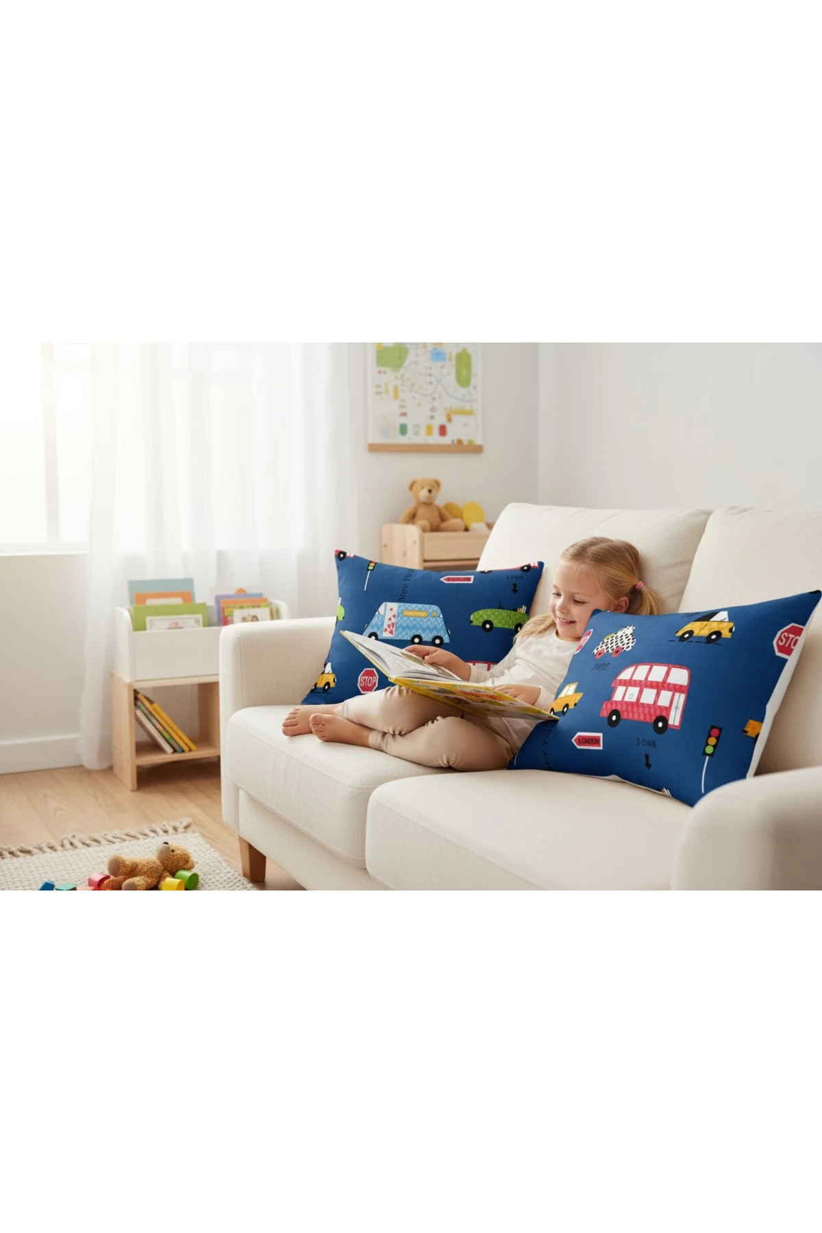 2li Yastık Kılıfı Paula Mavi Trafik