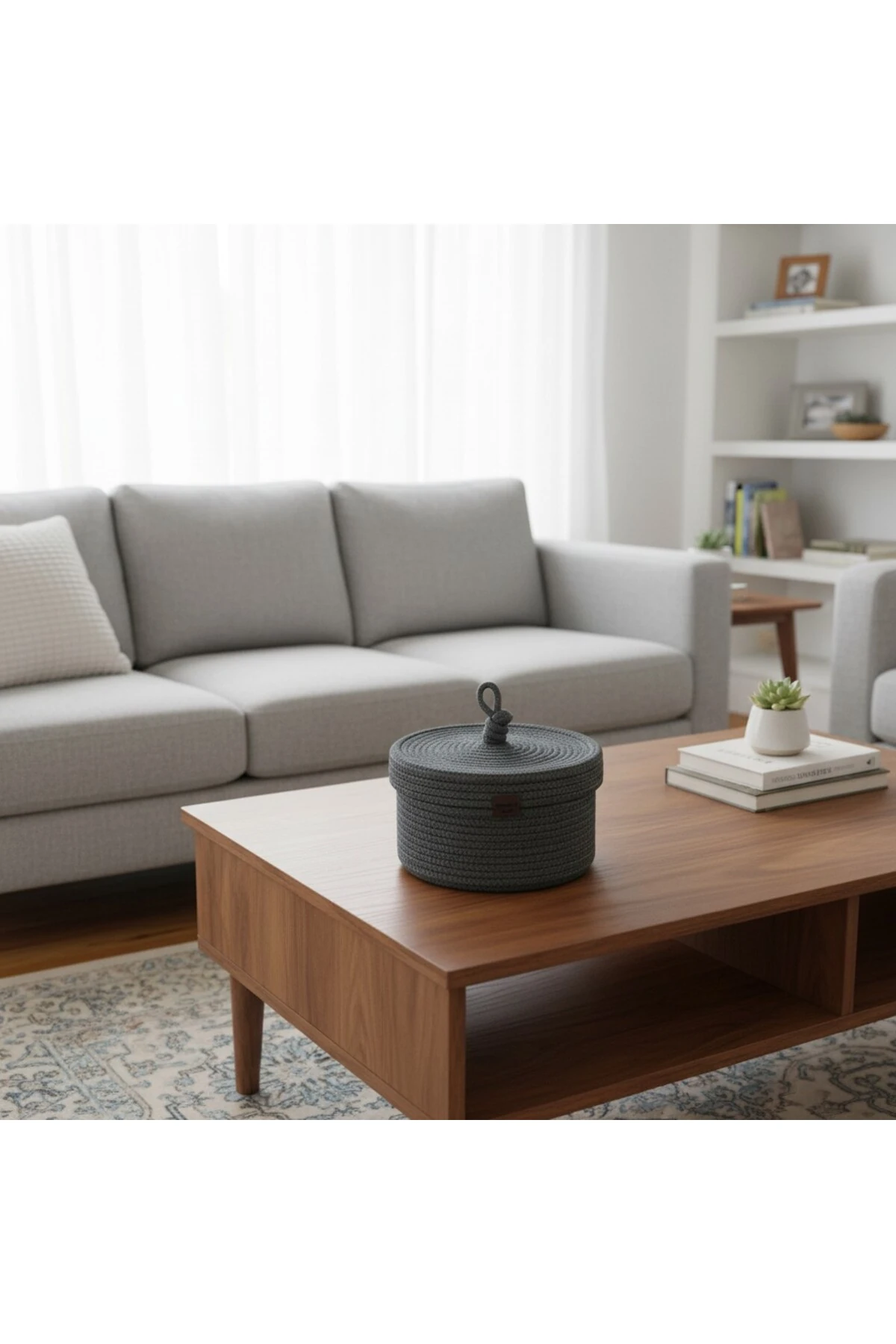 Jüt Kapaklı Yuvarlak Sepet | El Dokuma, Hasır, Çok Amaçlı Organizer | 25x15 Cm