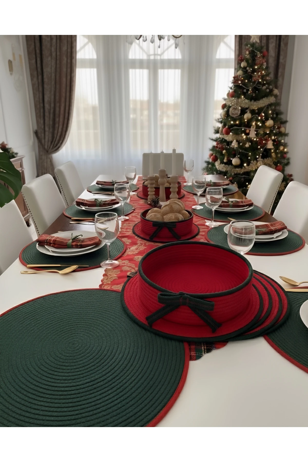 Yılbaşı Temalı Amerikan Servis Ve Supla Seti - Yeşil