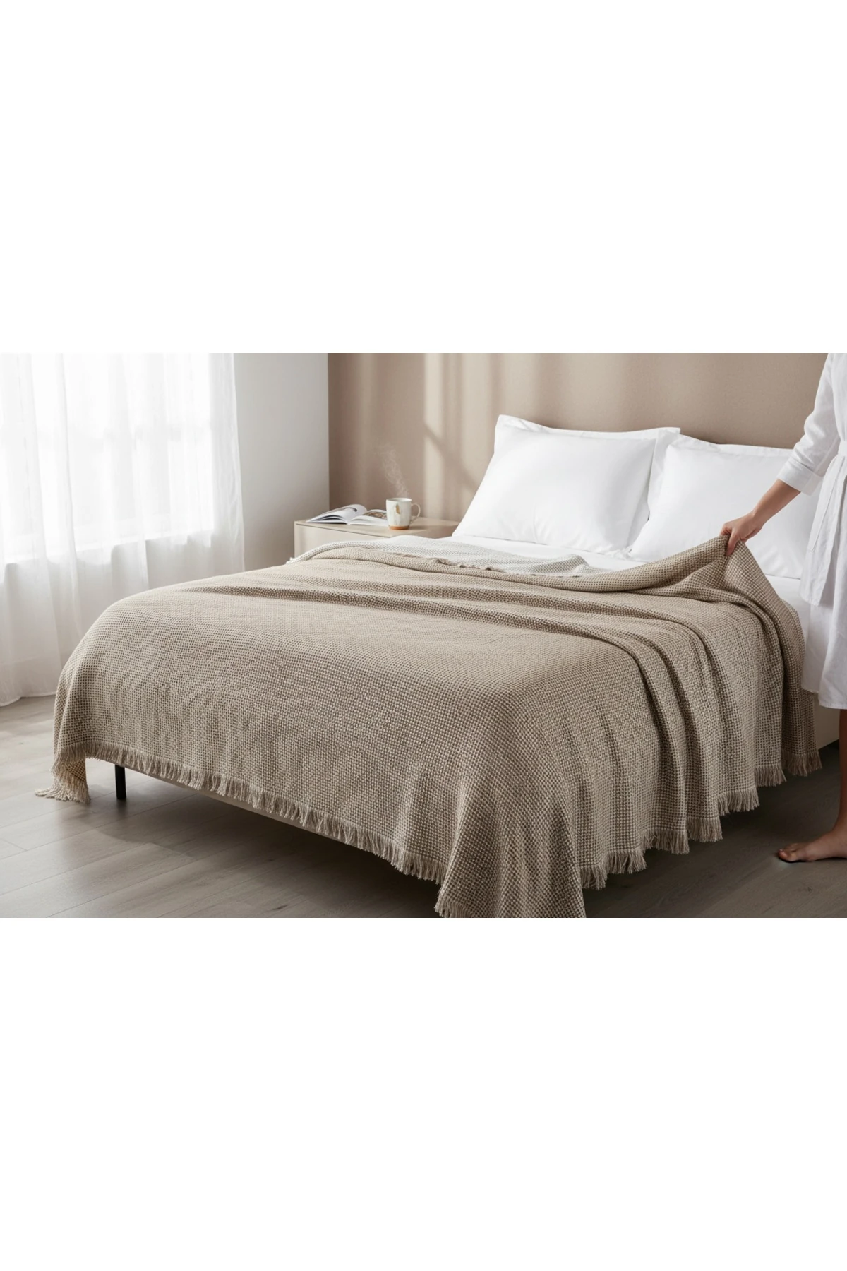 Hardal Pike Örtüsü Çift Kişilik Waffle