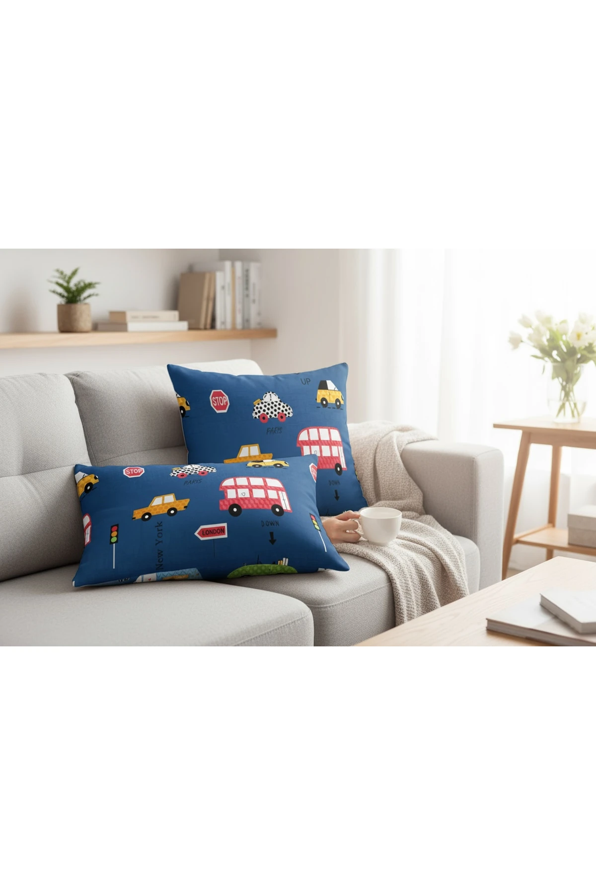 2li Yastık Kılıfı Paula Mavi Trafik