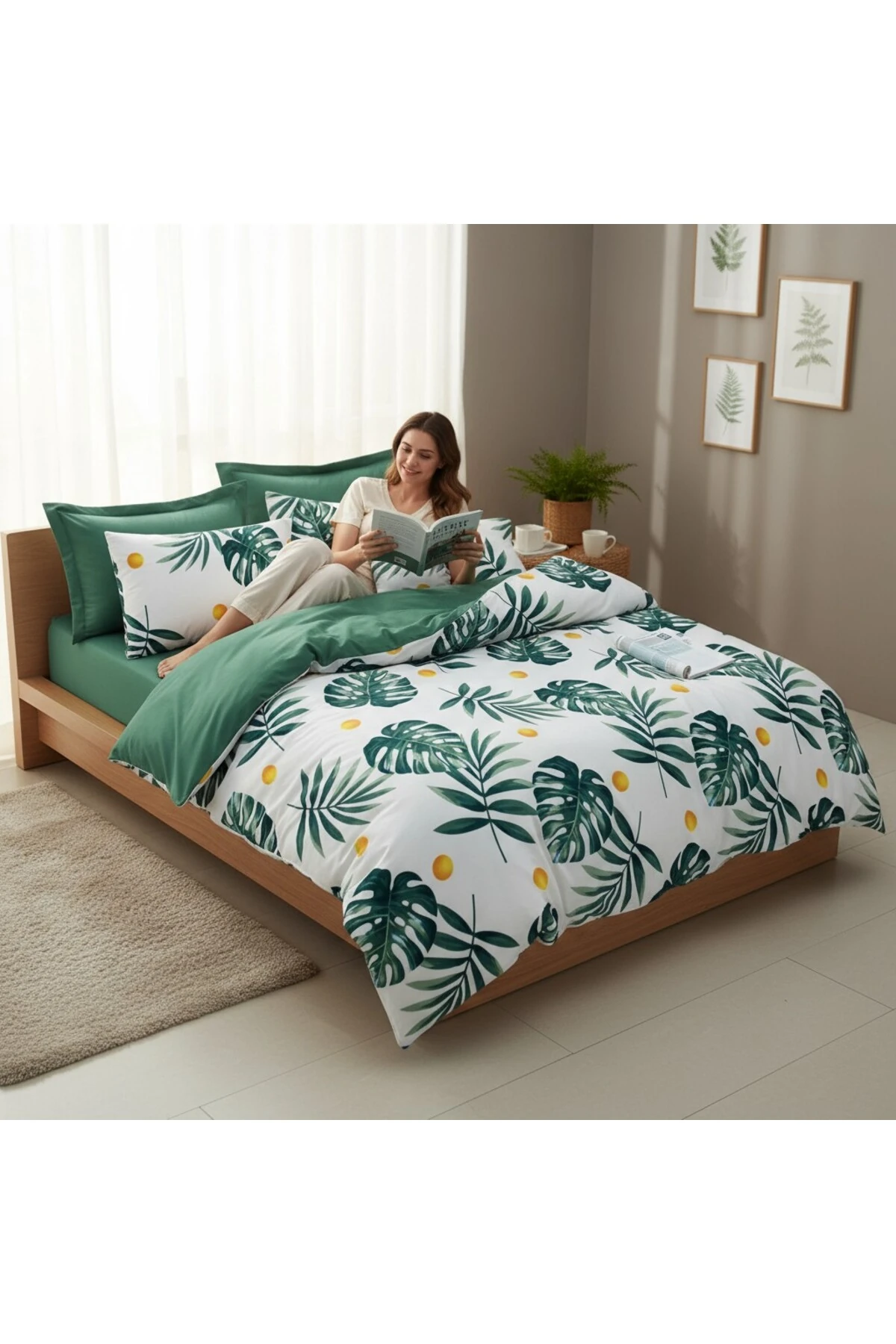 Nevresim Seti Çift Kişilik Mature Monstera Yeşil