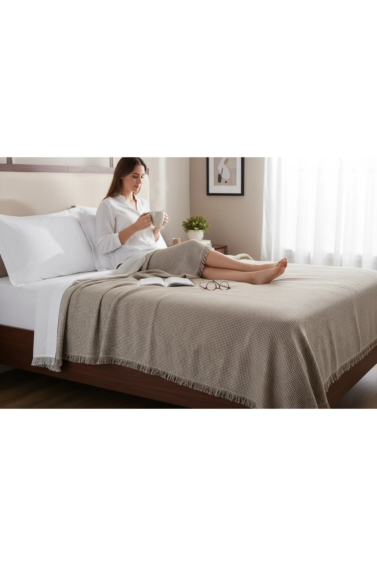 Hardal Pike Örtüsü Çift Kişilik Waffle