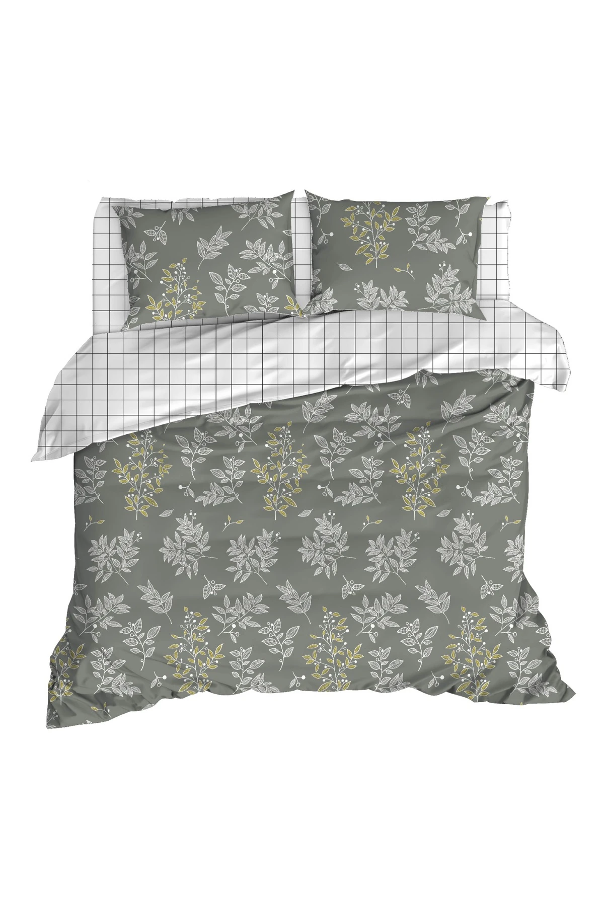 Kolay Ütülenir Nevresim Takımı Çift Kişilik Leaf Zümrüt Yeşili