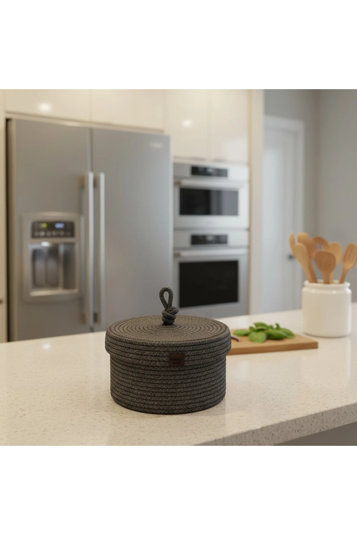 Jüt Kapaklı Yuvarlak Sepet | El Dokuma, Hasır, Çok Amaçlı Organizer | 25x15 Cm