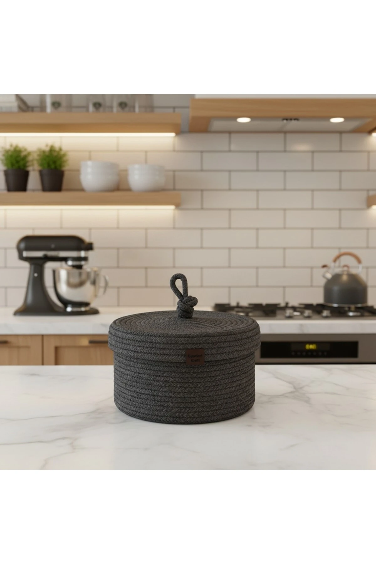 Jüt Kapaklı Yuvarlak Sepet | El Dokuma, Hasır, Çok Amaçlı Organizer | 25x15 Cm