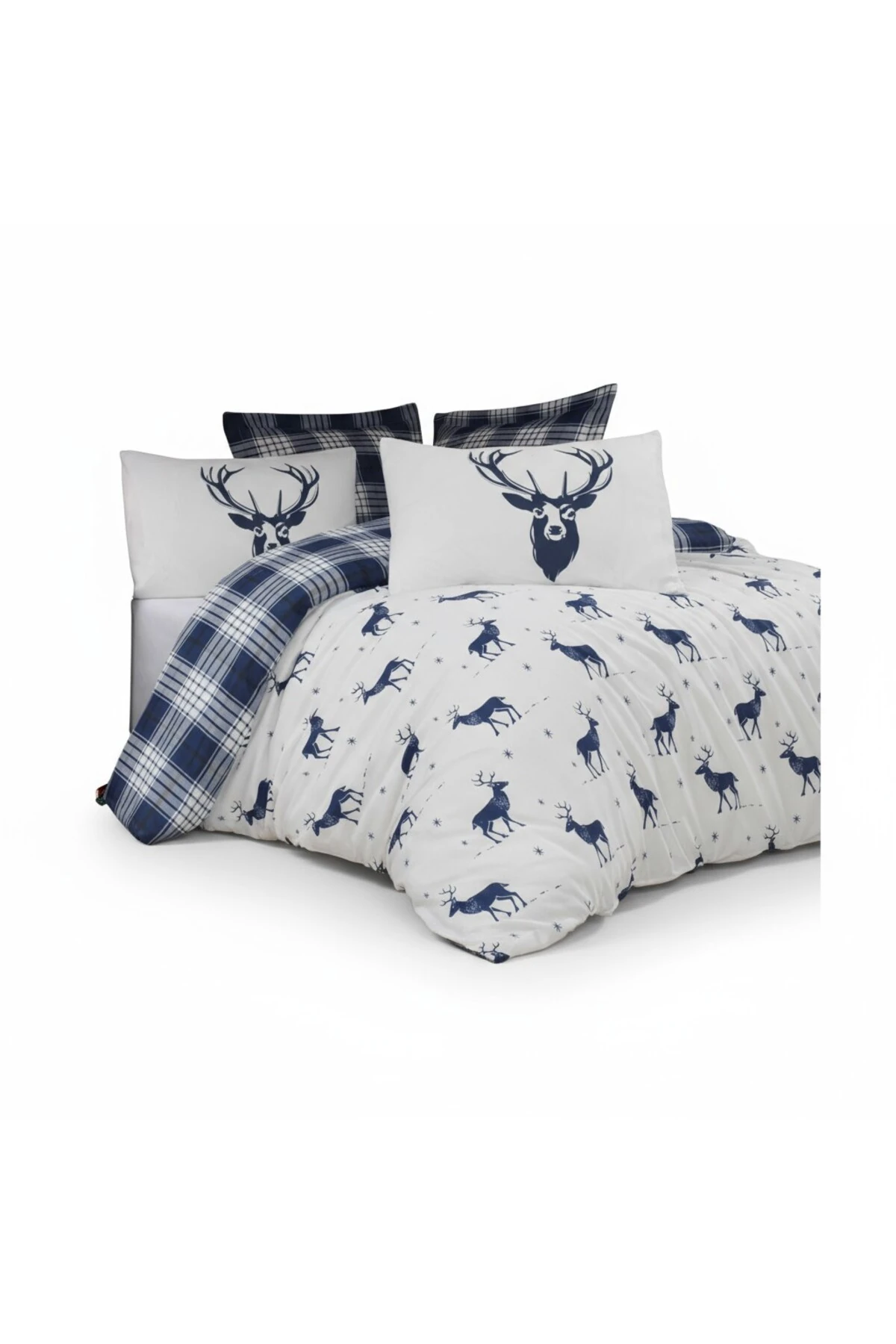 Kolay Ütülenir Tek Kişilik Nevresim Takımı Lacivert Geyik