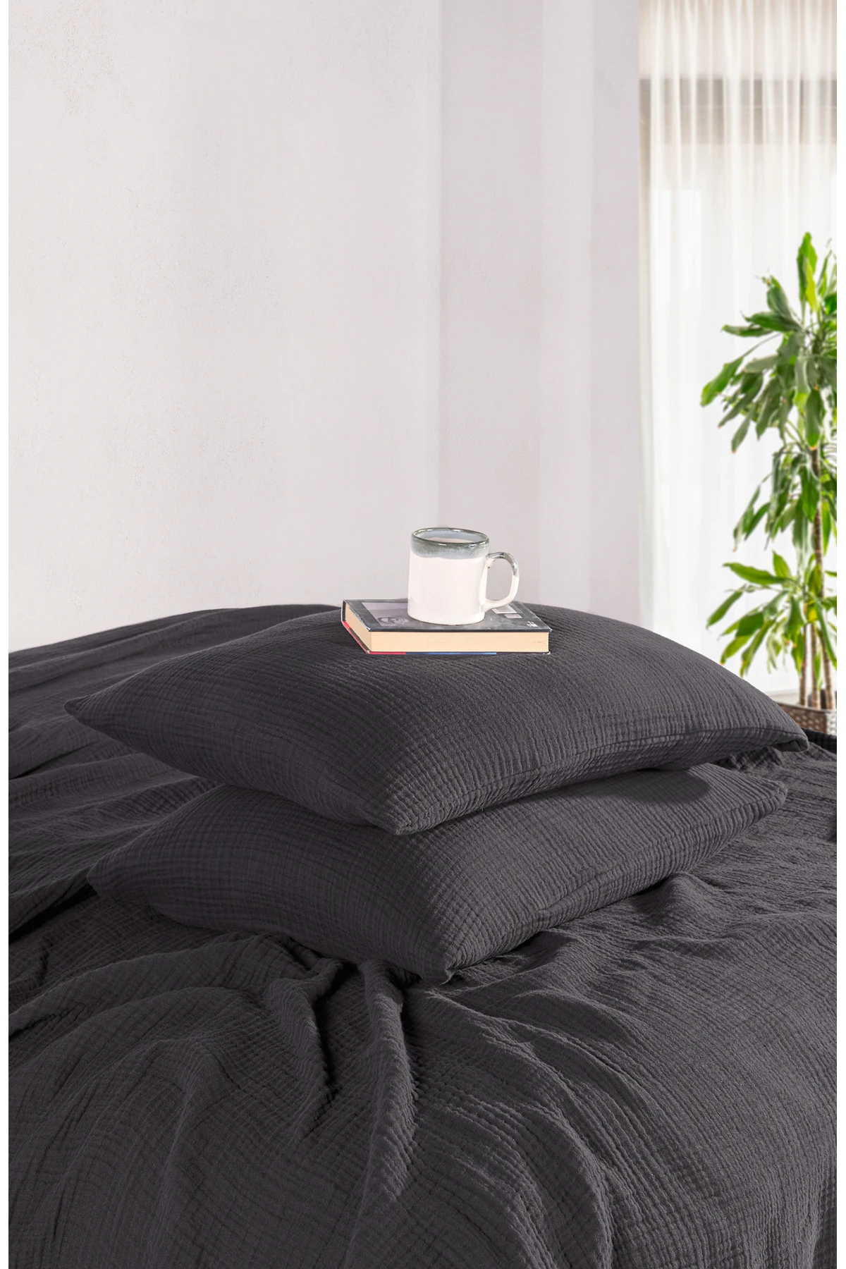 Çift Kişilik Yatak Örtüsü Seti-230x250 Cm 4 Katlı Müslin yazlık Pike & Yastık Kılıfı (3 PARÇA)