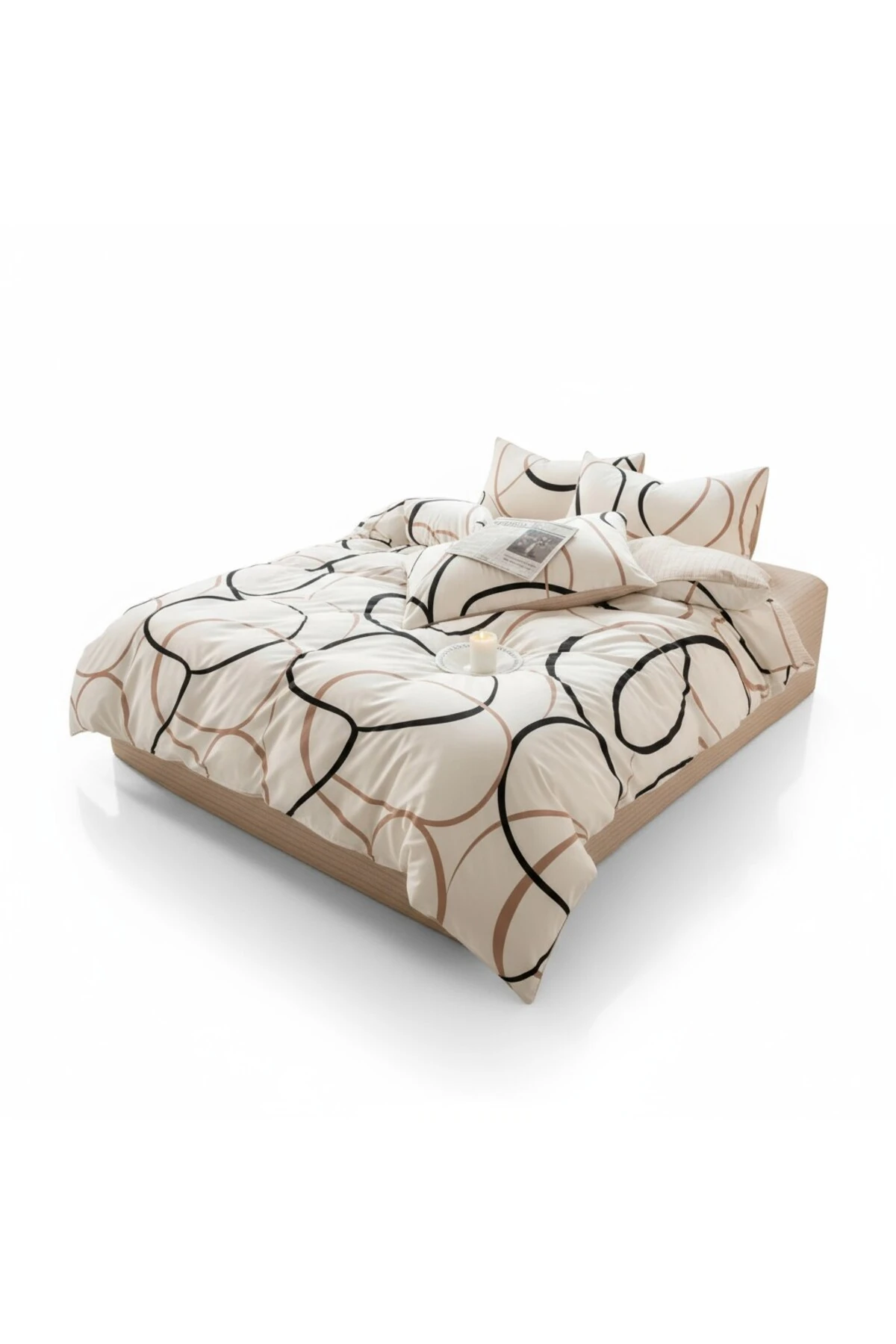 Nevresim Takımı Çift Kişilik Line Rondom Krem Kolay Ütülenir