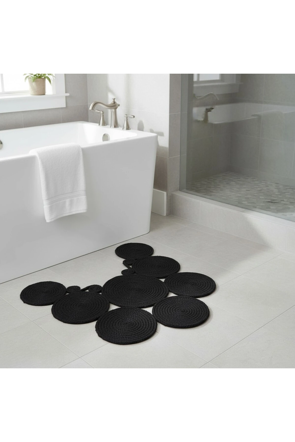 Jüt Hasır Görünümlü | Siyah Renk | Çift Taraflı Yıkanabilir Banyo Paspası | Klozet Önü | Leke Tutmaz