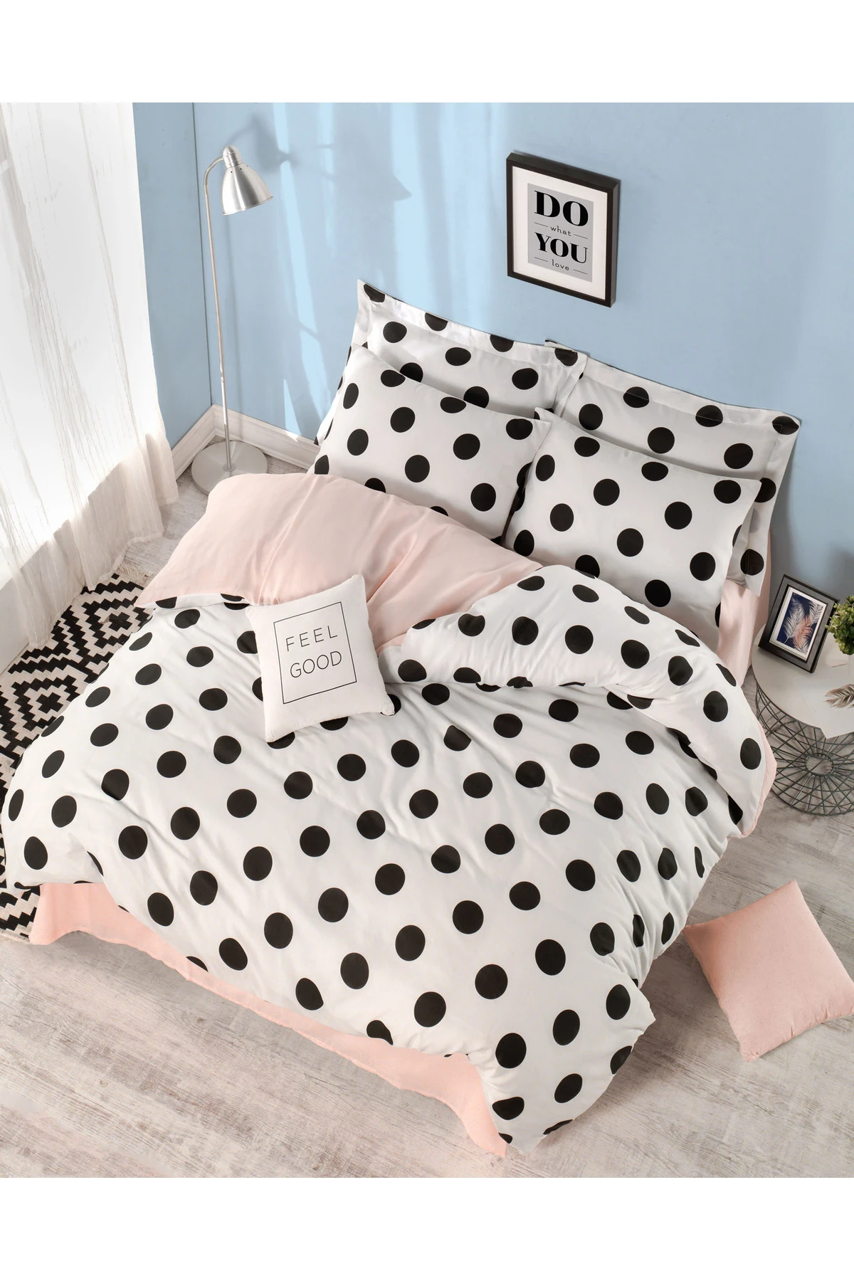 Kolay Ütülenir Nevresim Takımı Çift Kişilik Beyaz-Somon Mixpuan