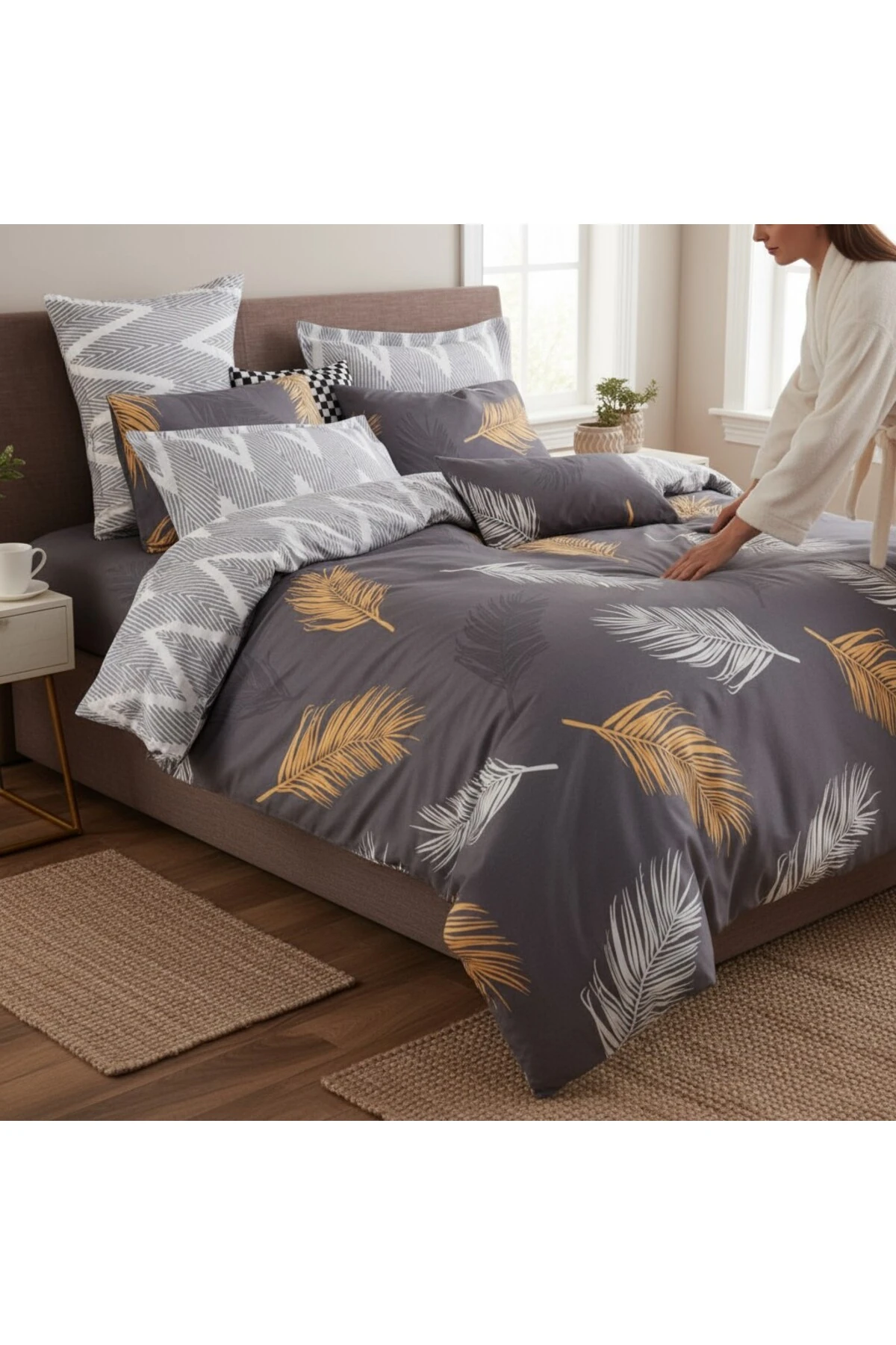 Nevresim Seti Çift Kişilik Olivia Altın-gri Mature