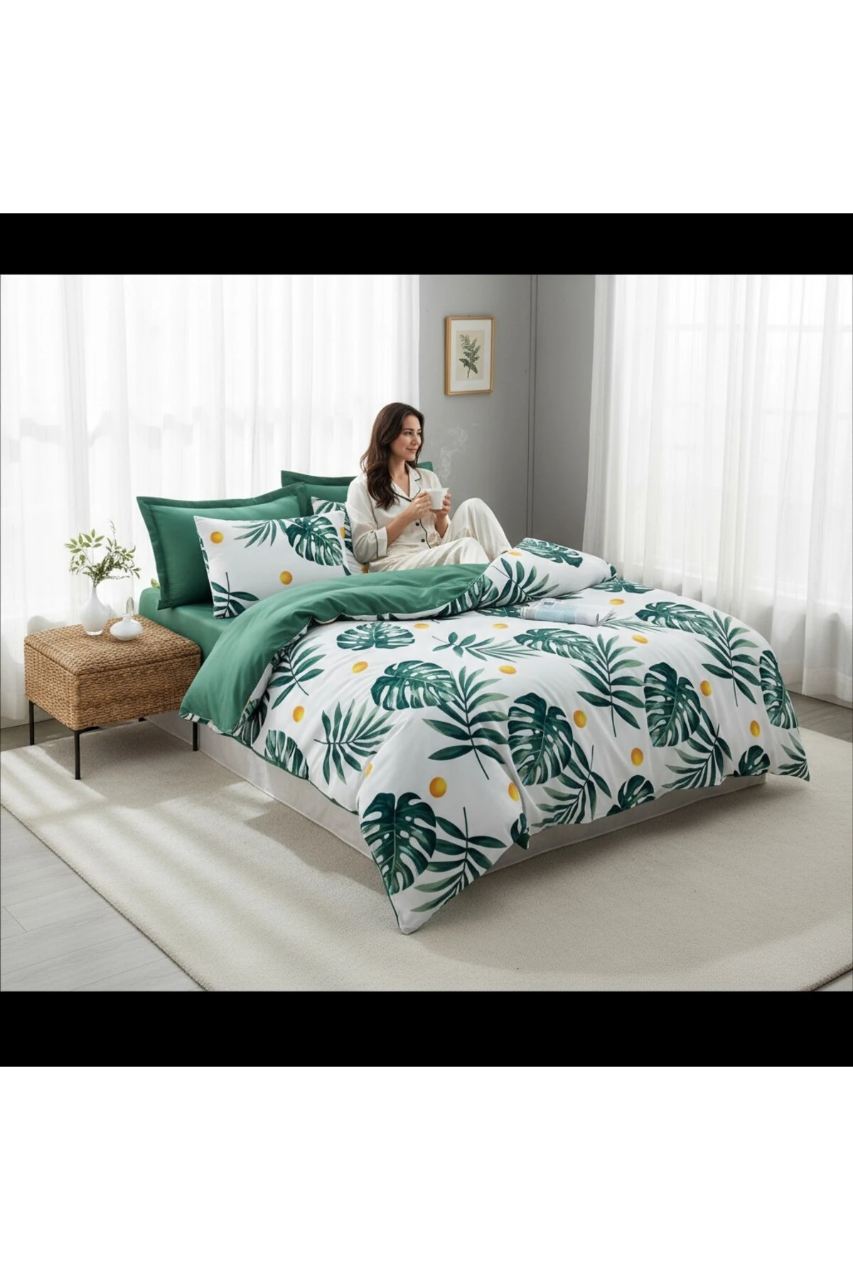 Nevresim Seti Çift Kişilik Mature Monstera Yeşil