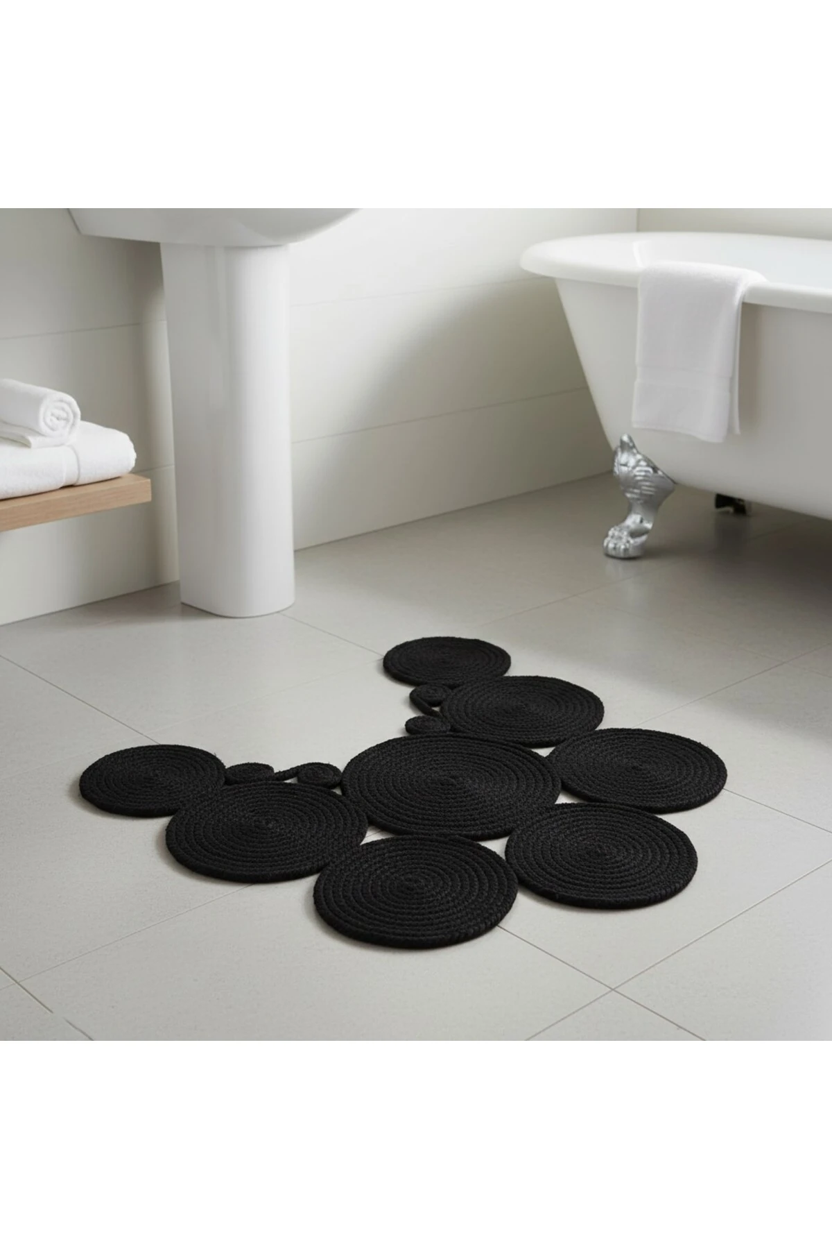 Jüt Hasır Görünümlü | Siyah Renk | Çift Taraflı Yıkanabilir Banyo Paspası | Klozet Önü | Leke Tutmaz