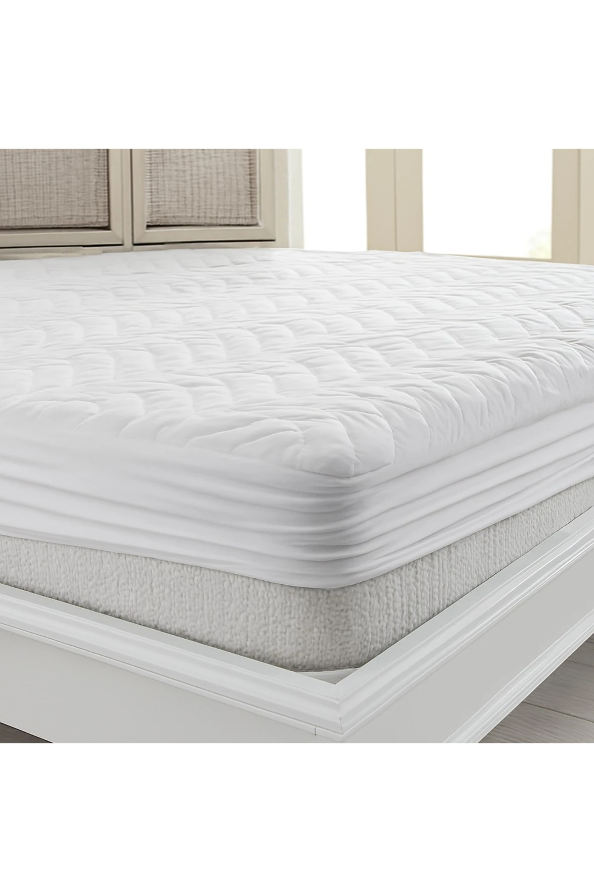 Beyaz Kenar Su Sıvı Geçirmez Yatak Koruyucu Alez Çarşaf Micro Kapitone Fitted