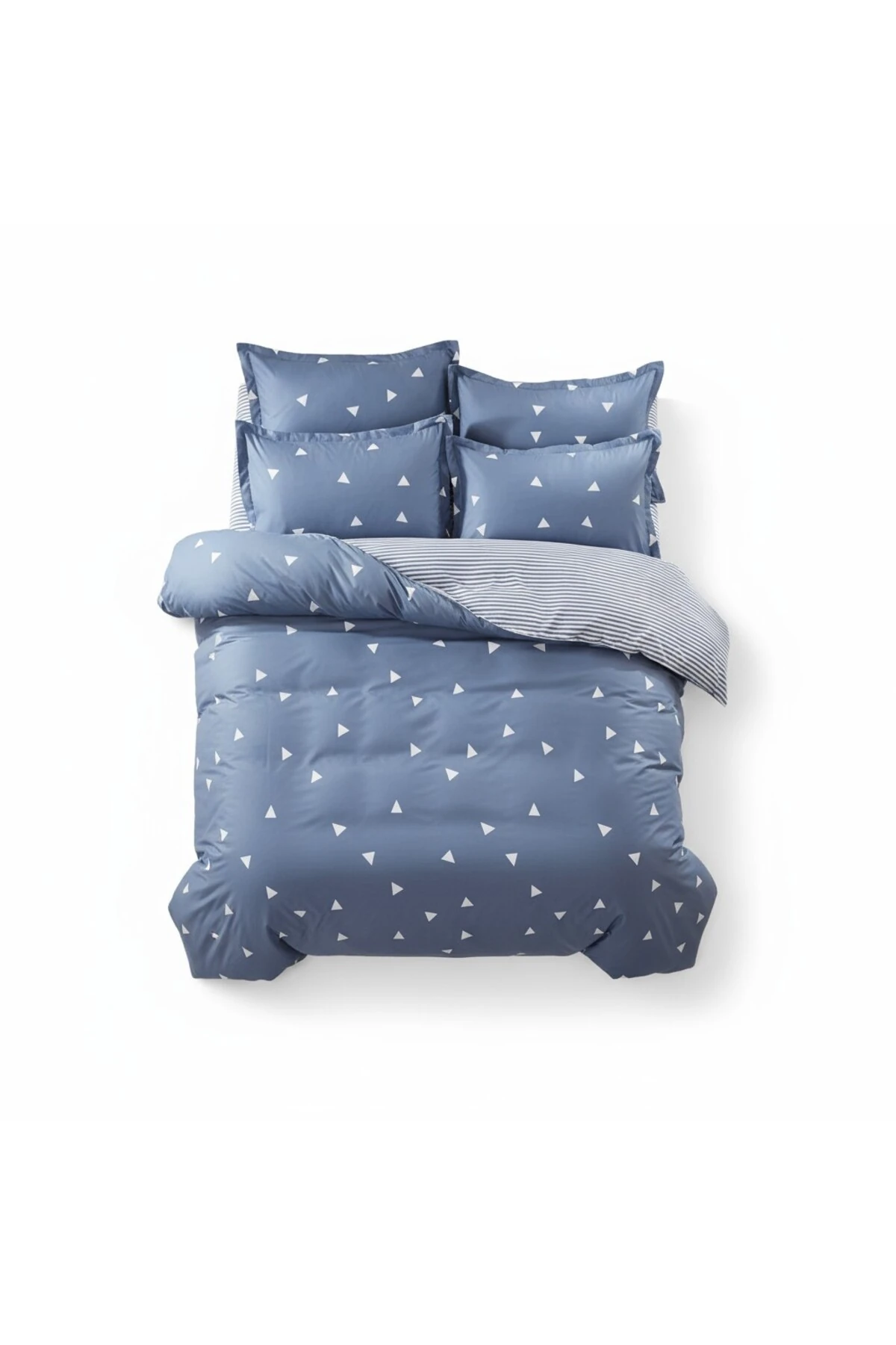 Üçgen Çift Kişilik Kolay Ütülenir Nevresim Takımı K.Bulut Mavi