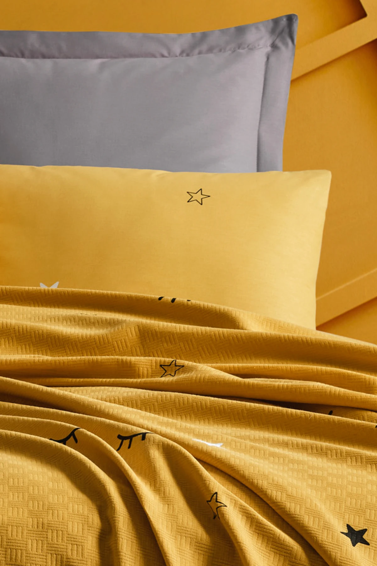 Dide Sarı Doğal Pike Baskılı Çift Kişilik