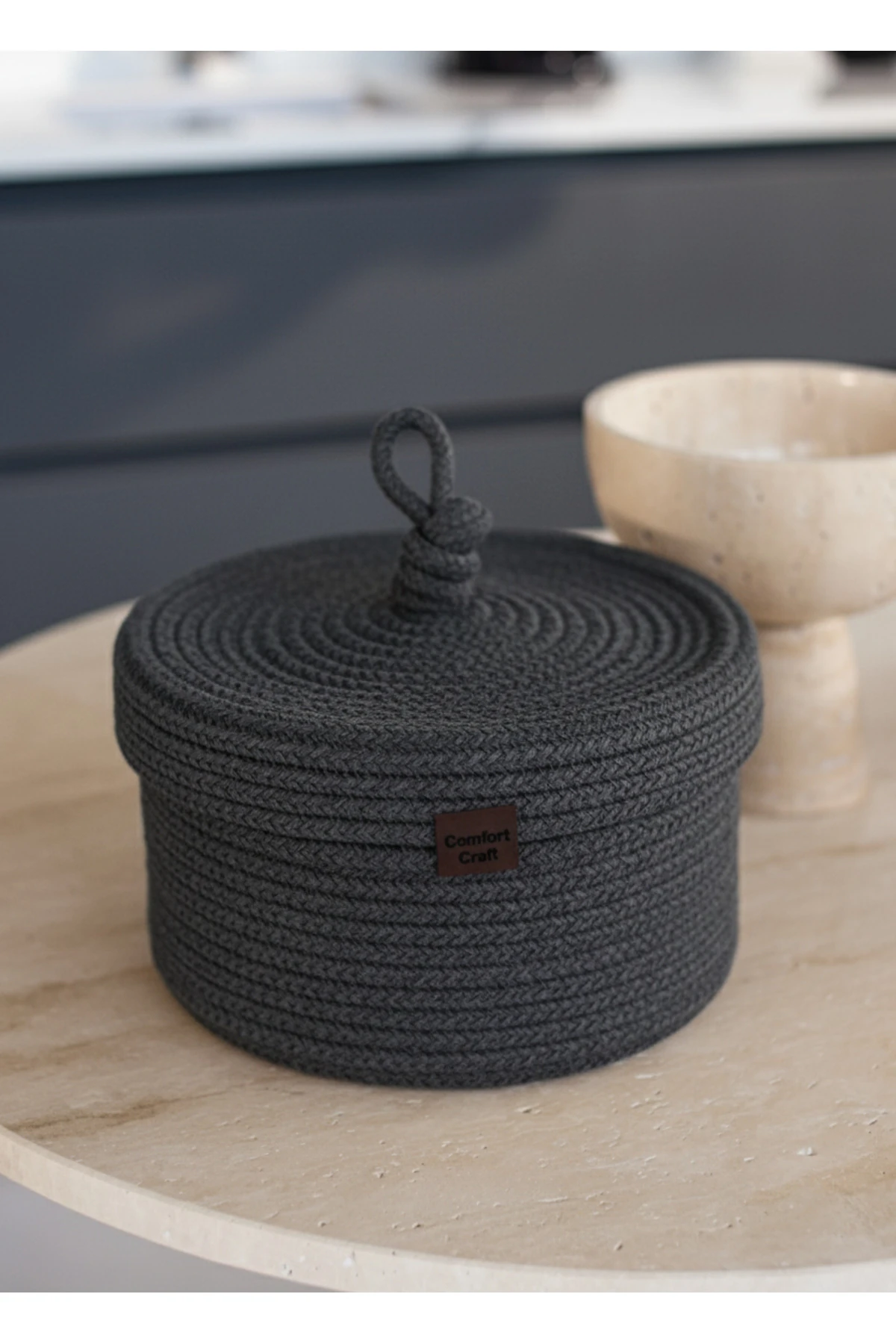 Jüt Kapaklı Yuvarlak Sepet | El Dokuma, Hasır, Çok Amaçlı Organizer | 25x15 Cm