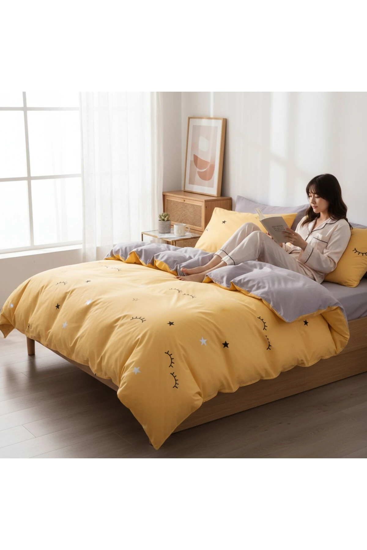 Nevresim Seti Çift Kişilik Baskılı Dide Sarı Mature