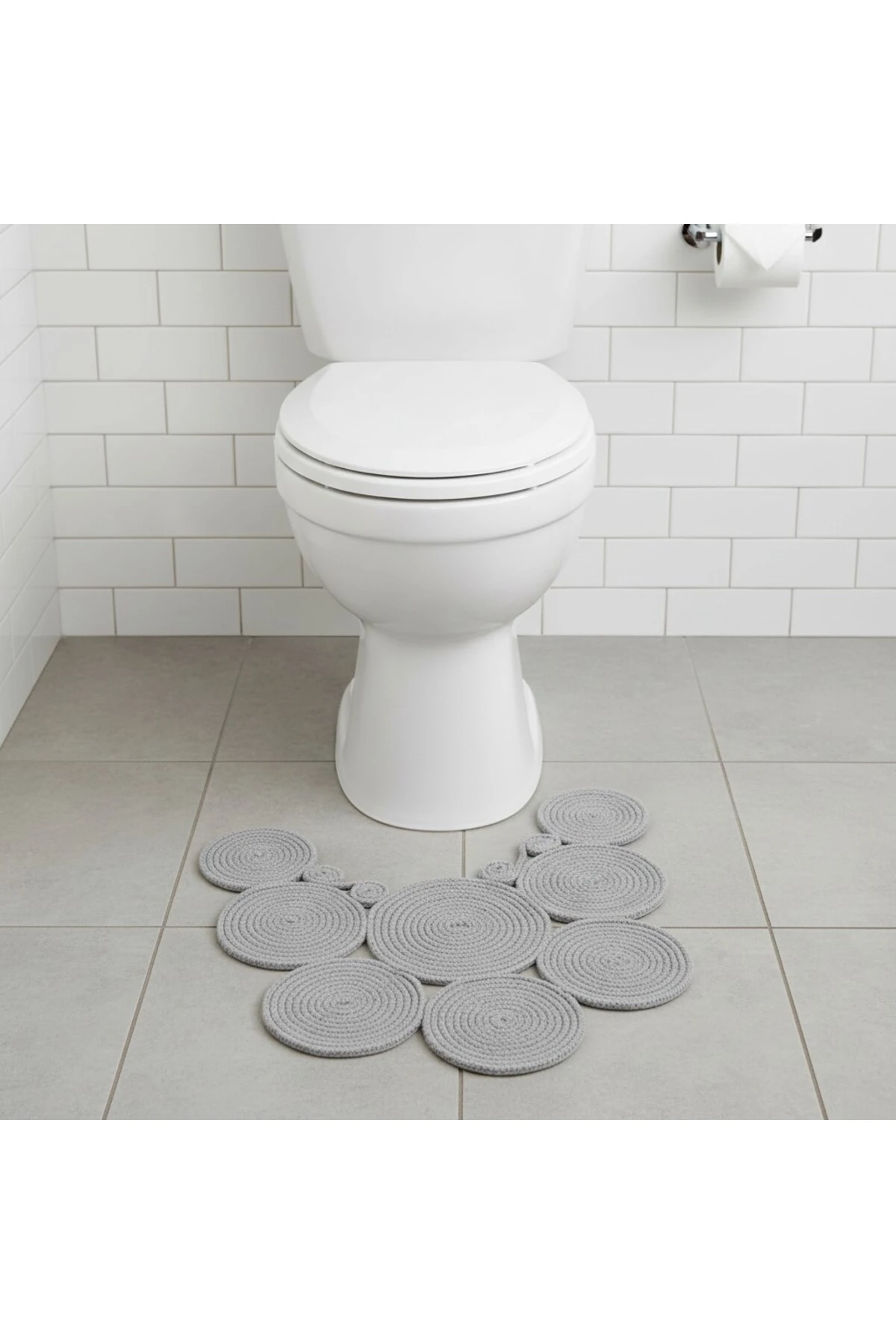 Jüt Hasır Görünümlü | Gri Renk | Çift Taraflı Yıkanabilir Banyo Paspası | Klozet Önü | Leke Tutmaz