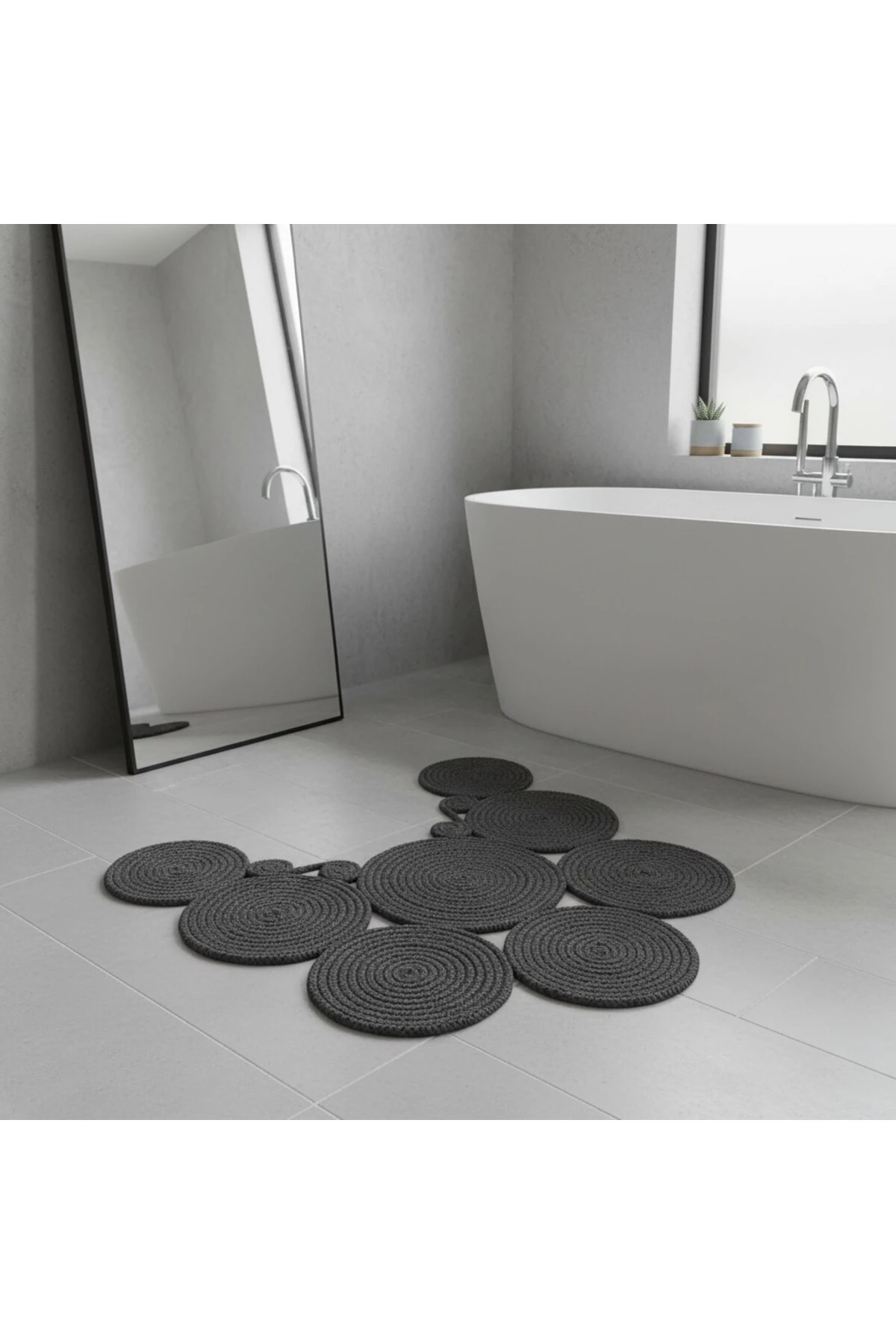 Jüt Hasır Görünümlü | Antrasit | Çift Taraflı Yıkanabilir Banyo Paspası | Klozet Önü | Leke Tutmaz