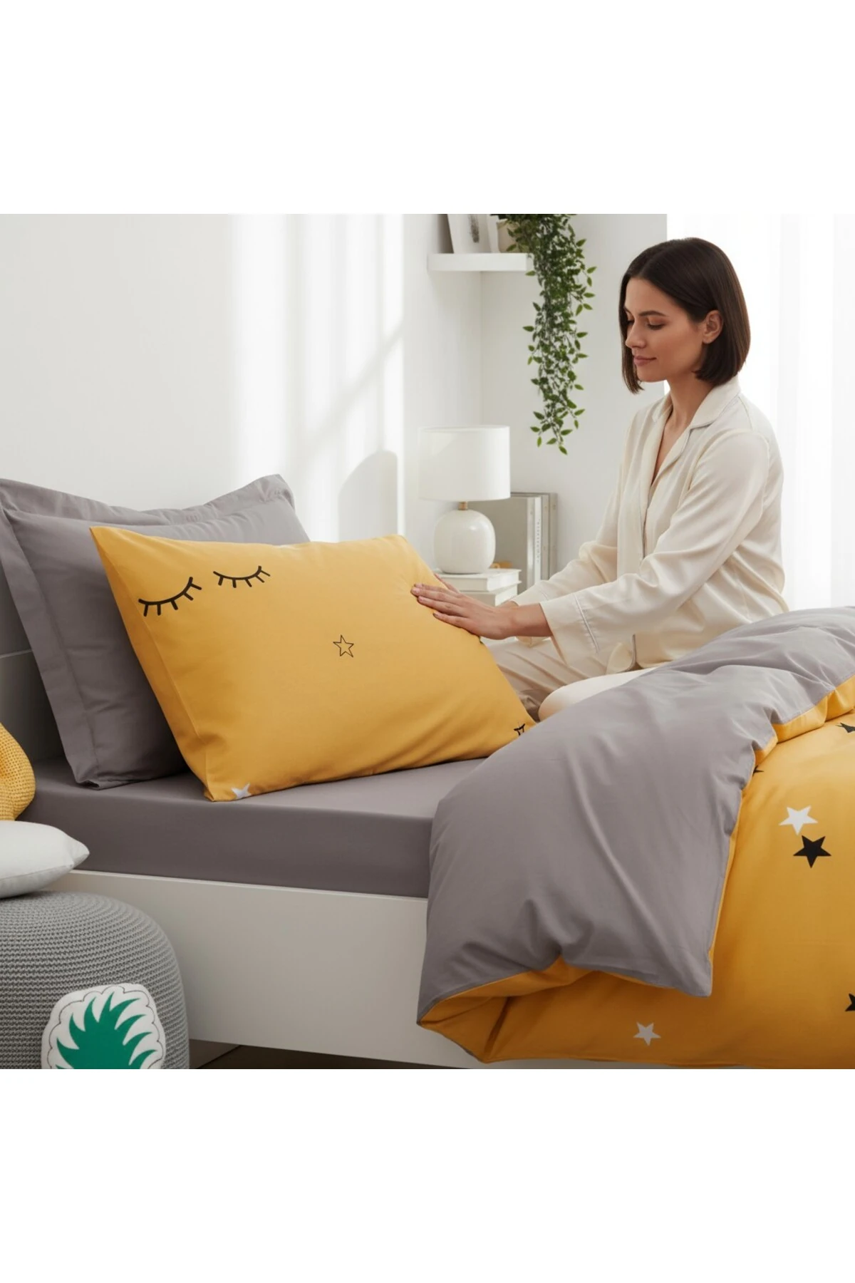 Sarı Dide Kolay Ütülenir Nevresim Takımı Tek Kişilik