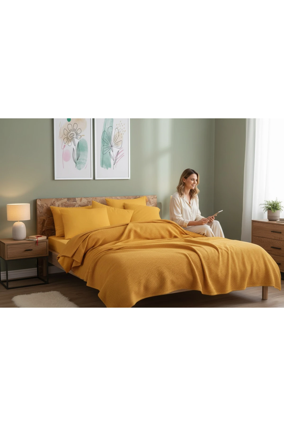 Pike Örtü Çift Kişilik 200x230cm Karde Hardal Ecocel