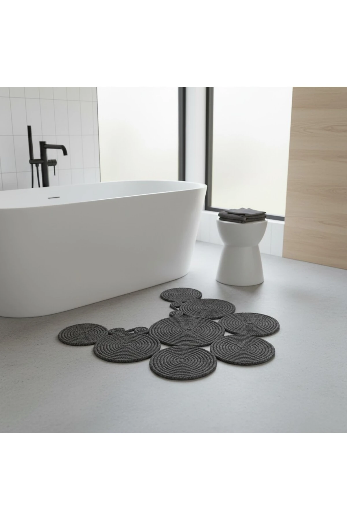 Jüt Hasır Görünümlü | Antrasit | Çift Taraflı Yıkanabilir Banyo Paspası | Klozet Önü | Leke Tutmaz