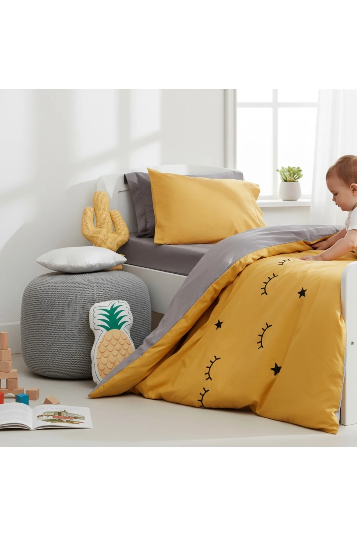 Sarı Dide Kolay Ütülenir Nevresim Takımı Tek Kişilik