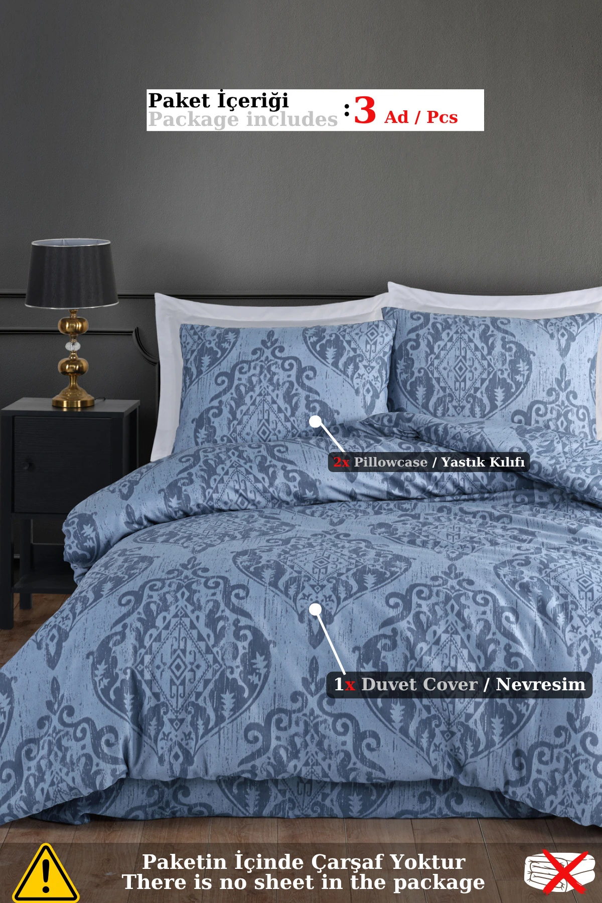 Mature Mavi Nevresim Seti Çift Kişilik Hitit (Kombin)