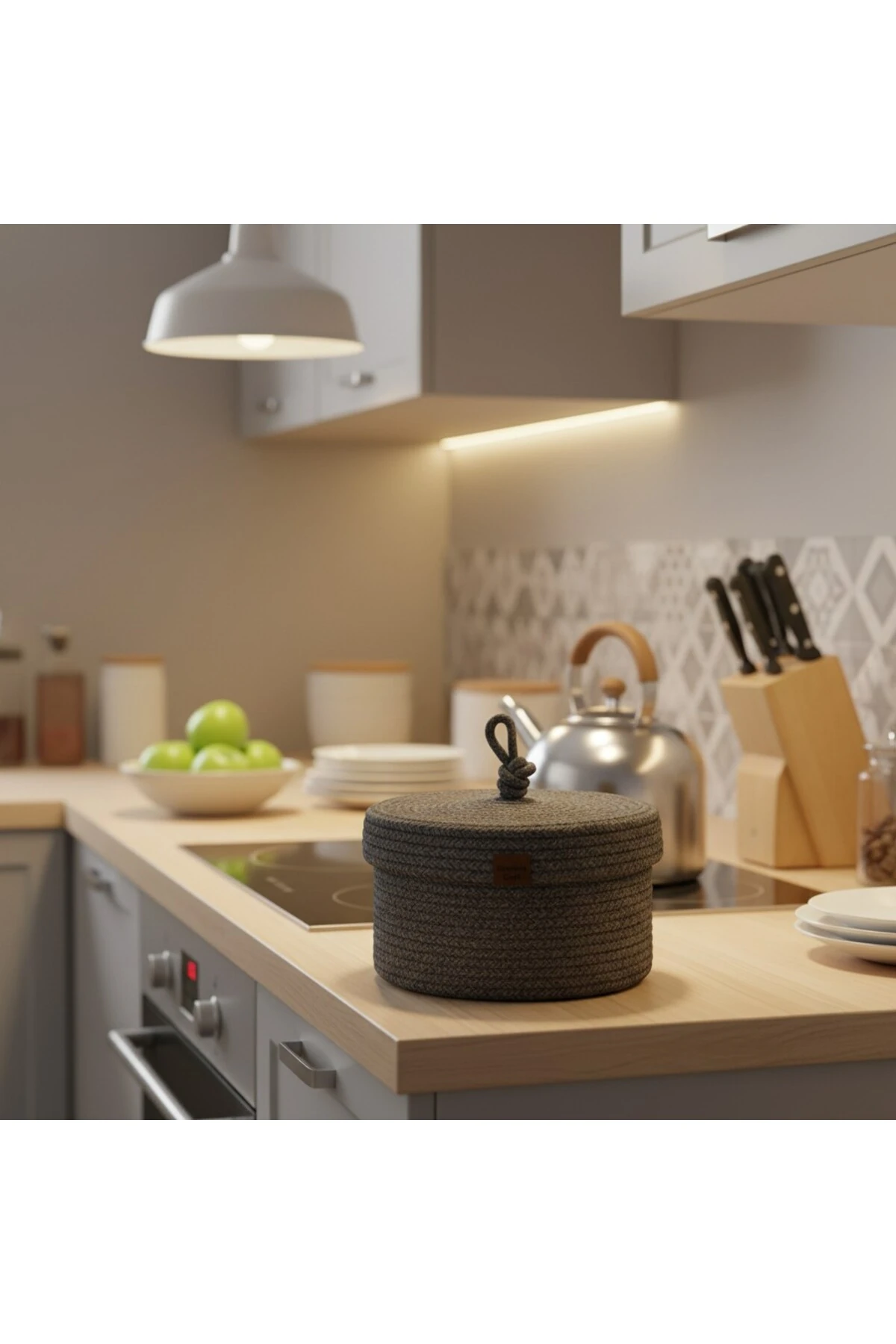 Jüt Kapaklı Yuvarlak Sepet | El Dokuma, Hasır, Çok Amaçlı Organizer | 25x15 Cm