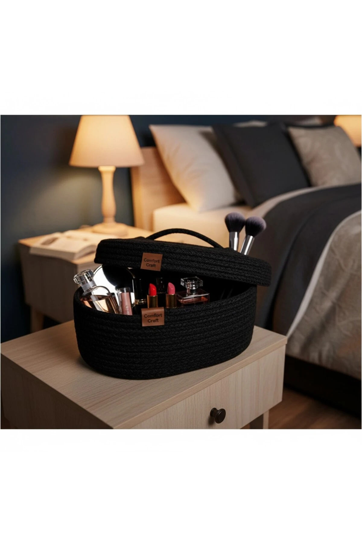 Jüt Oval Kapaklı Sepet | El Dokuma Hasır Çok Amaçlı Sepet | Banyo Ve Mutfak Organizeri