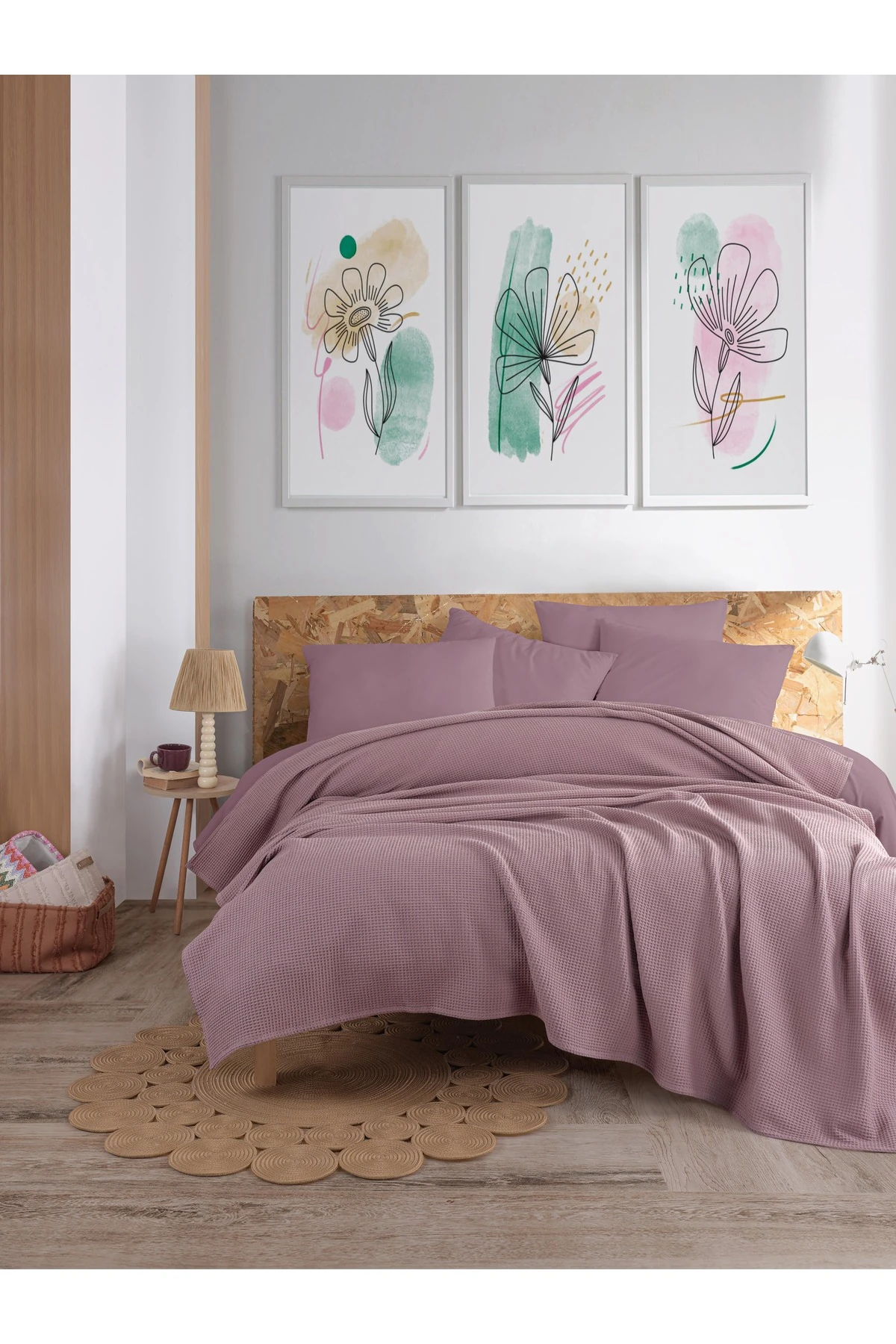 Pike Örtü Çift Kişilik 200x230cm Karde Mürdüm Ecocel