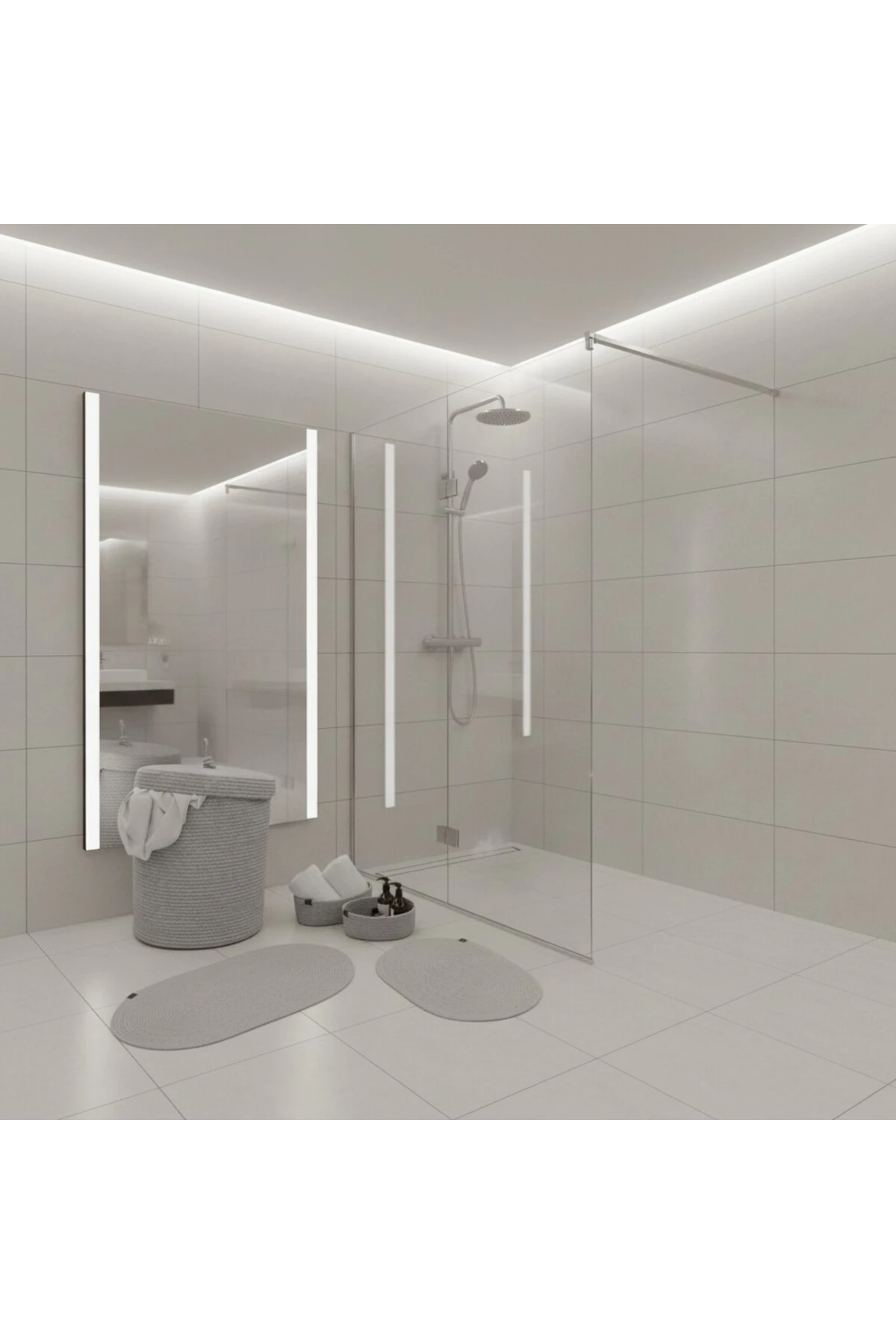 Hasır / Jüt 5 Parça Gri Banyo Paspas Takımı | Kirli Sepeti | Oval Sepetler