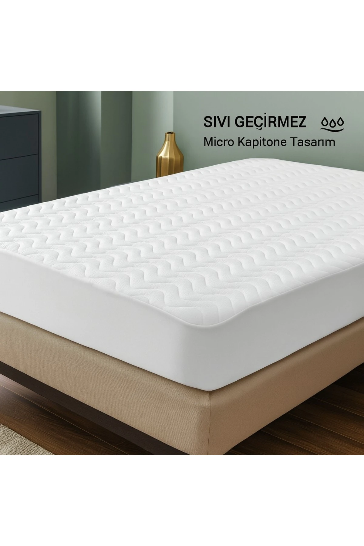 Beyaz Kenar Su Sıvı Geçirmez Yatak Koruyucu Alez Çarşaf Micro Kapitone Fitted