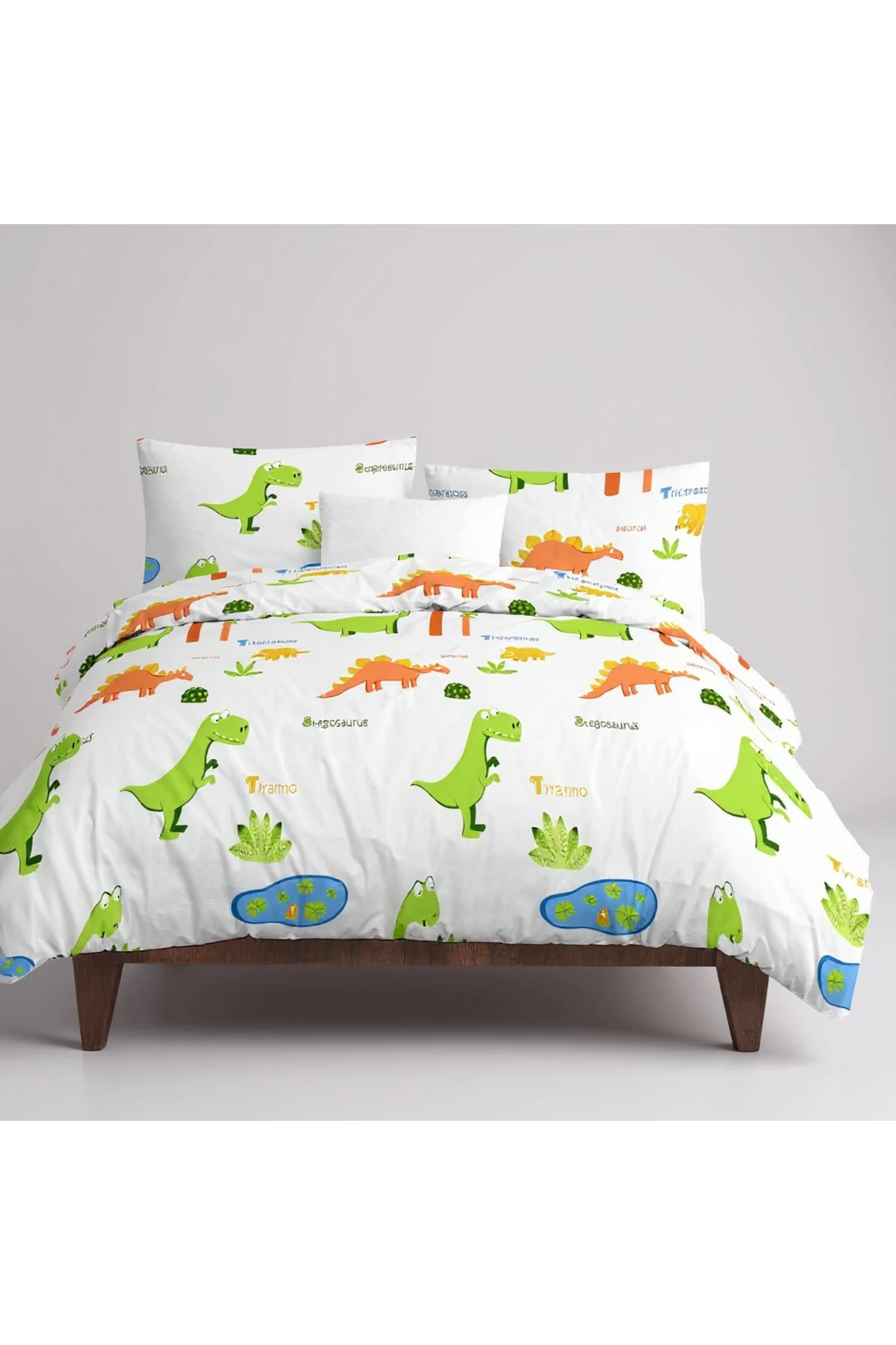 Junior Nevresim Seti Tek Kişilik Dinolar Beyaz