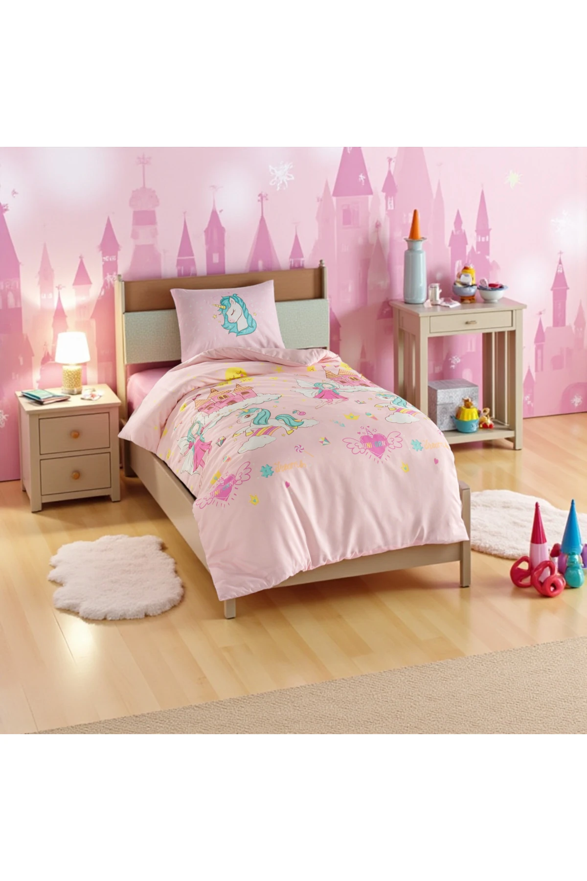 Junior Nevresim Seti Tek Kişilik Unicorn Dreams Pembe