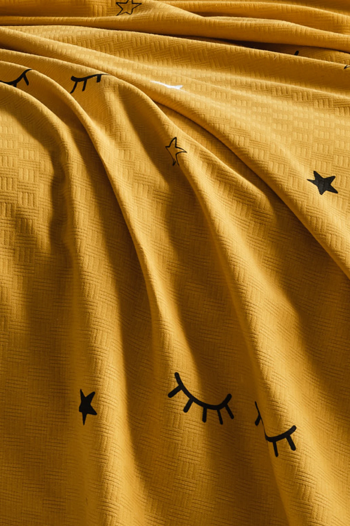 Dide Sarı Doğal Pike Baskılı Çift Kişilik