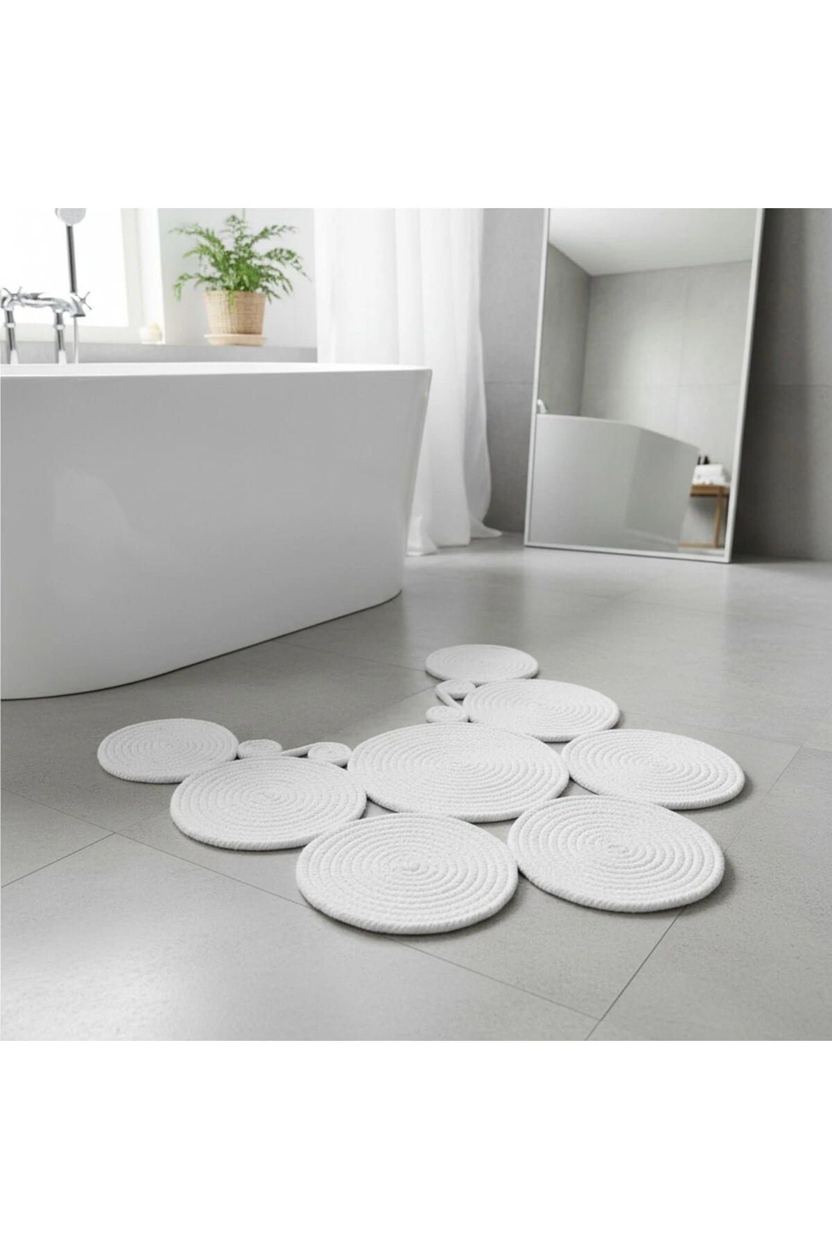 Jüt Hasır Görünümlü | Beyaz Renk | Çift Taraflı Yıkanabilir Banyo Paspası | Klozet Önü | Leke Tutmaz