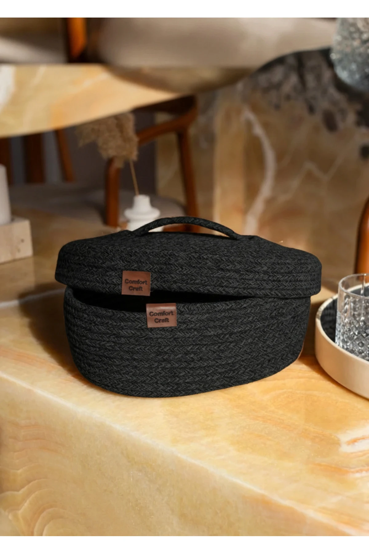 Jüt Oval Kapaklı Sepet | El Dokuma Hasır Çok Amaçlı Sepet | Banyo Ve Mutfak Organizeri