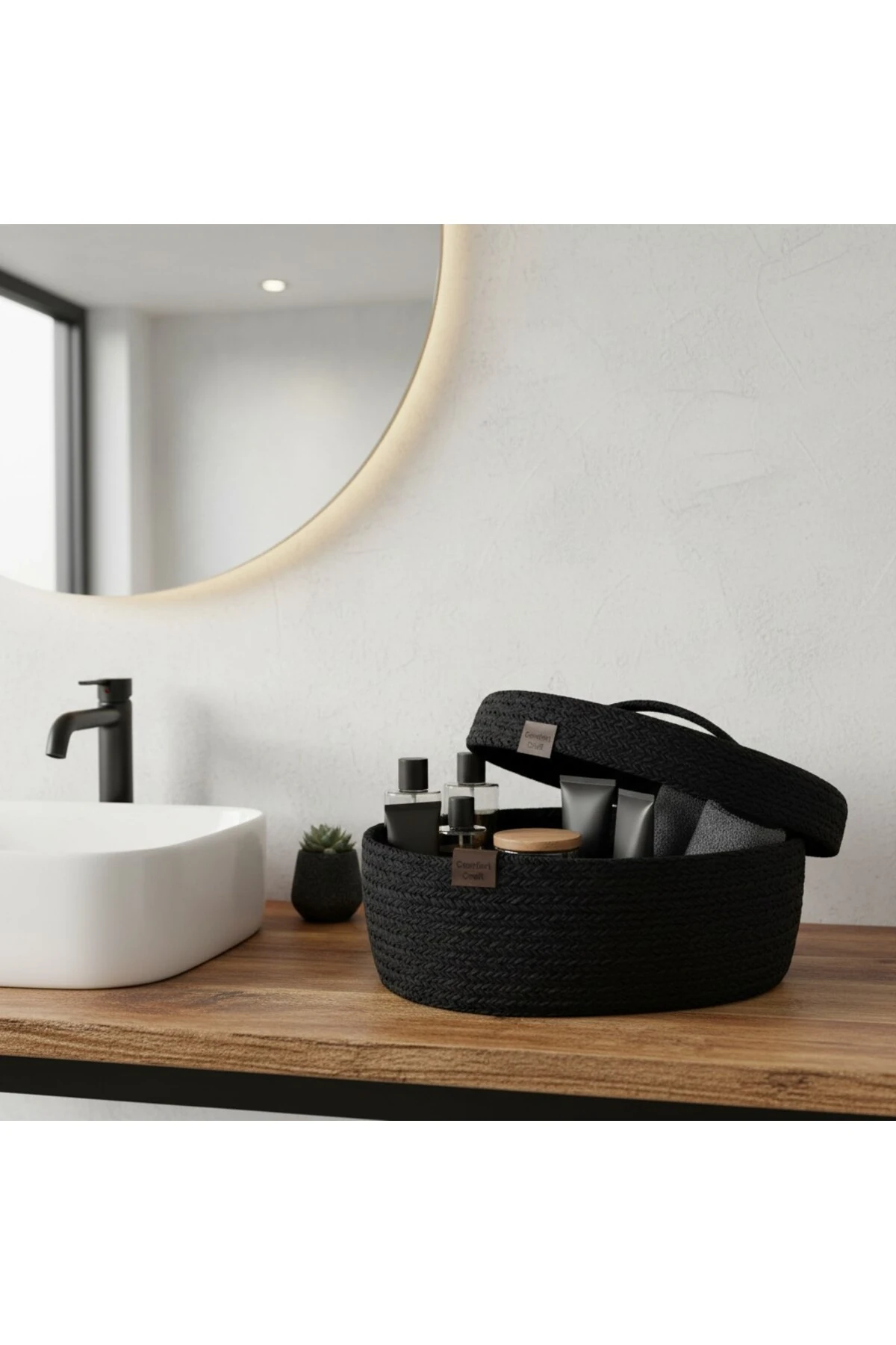 Jüt Oval Kapaklı Sepet | El Dokuma Hasır Çok Amaçlı Sepet | Banyo Ve Mutfak Organizeri