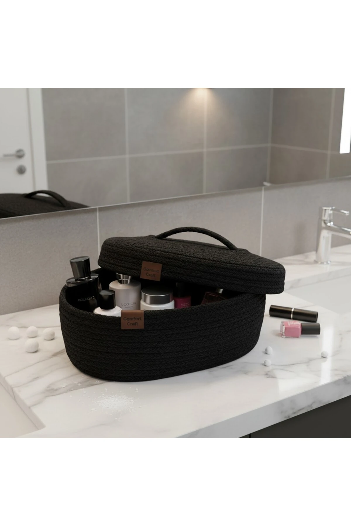 Jüt Oval Kapaklı Sepet | El Dokuma Hasır Çok Amaçlı Sepet | Banyo Ve Mutfak Organizeri