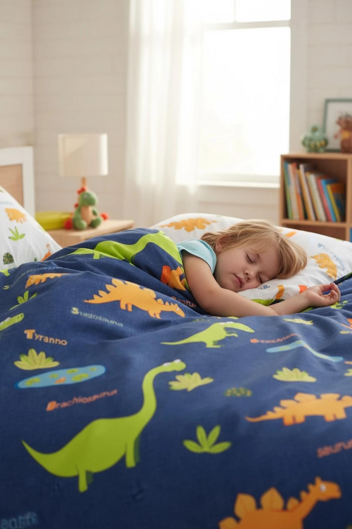 Kolay Ütülenir Nevresim Takımı Tek Kişilik Dinolar Lacivert