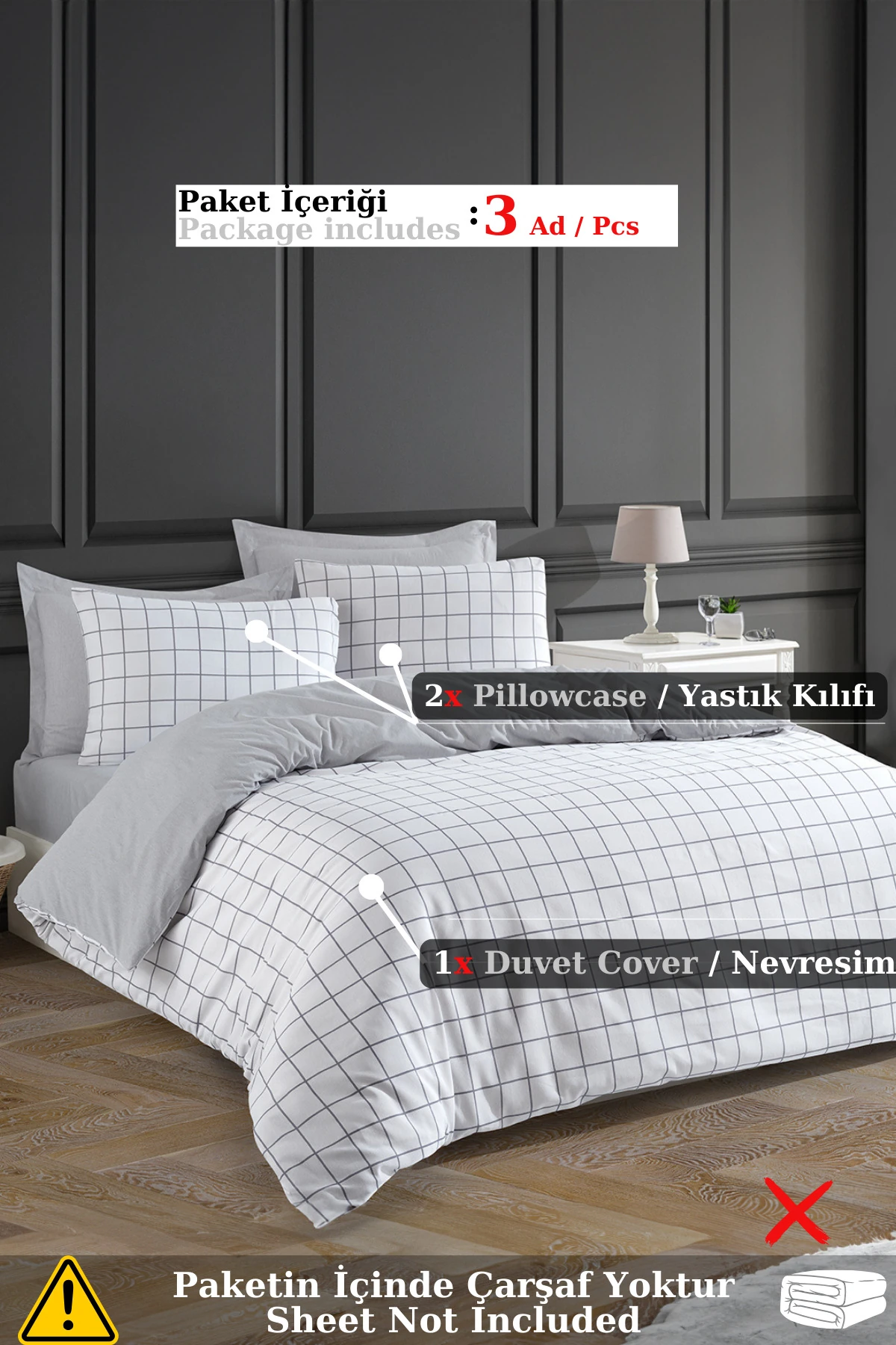 Çift Kişilik Nevresim Seti Mature Artus Gri