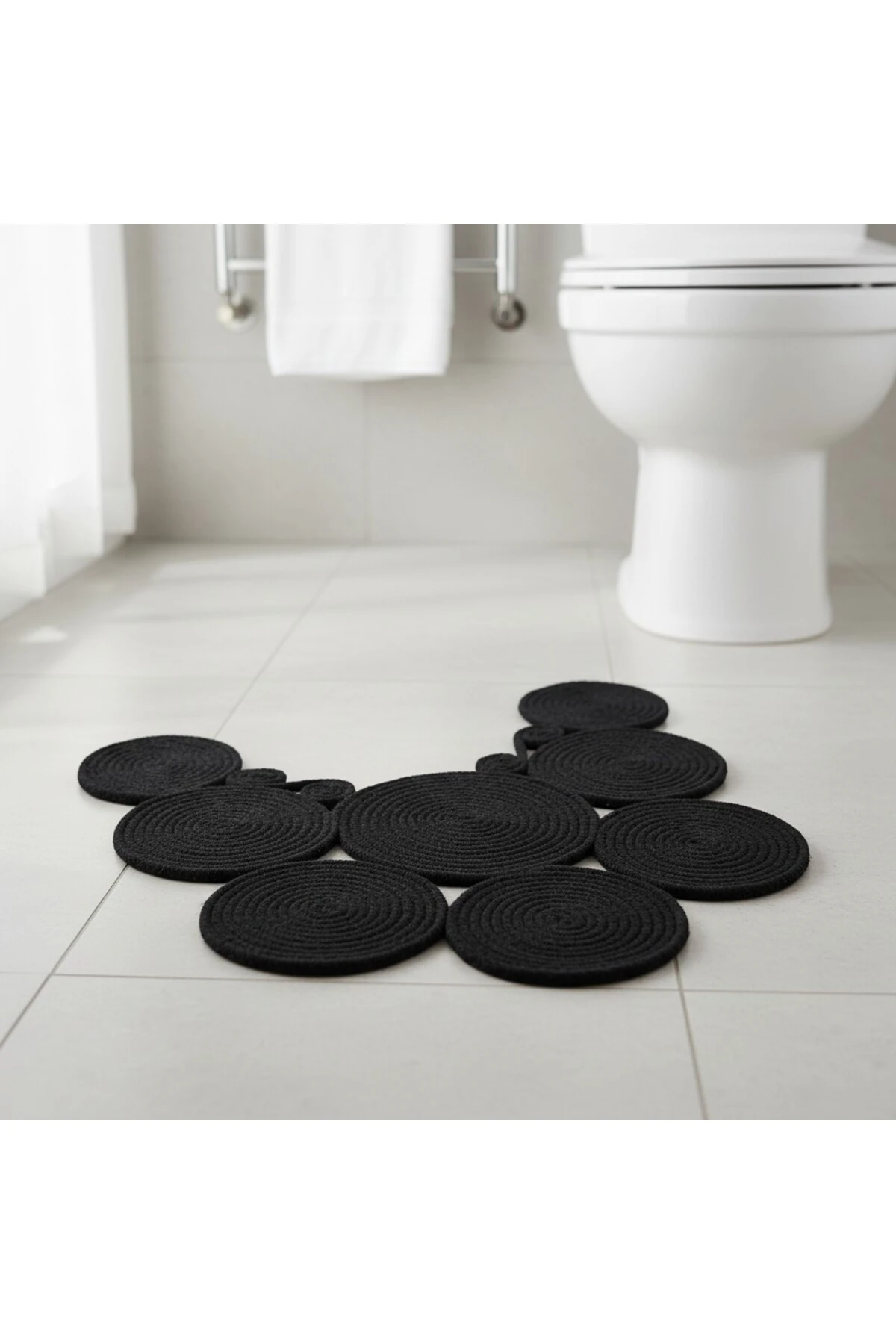 Jüt Hasır Görünümlü | Siyah Renk | Çift Taraflı Yıkanabilir Banyo Paspası | Klozet Önü | Leke Tutmaz