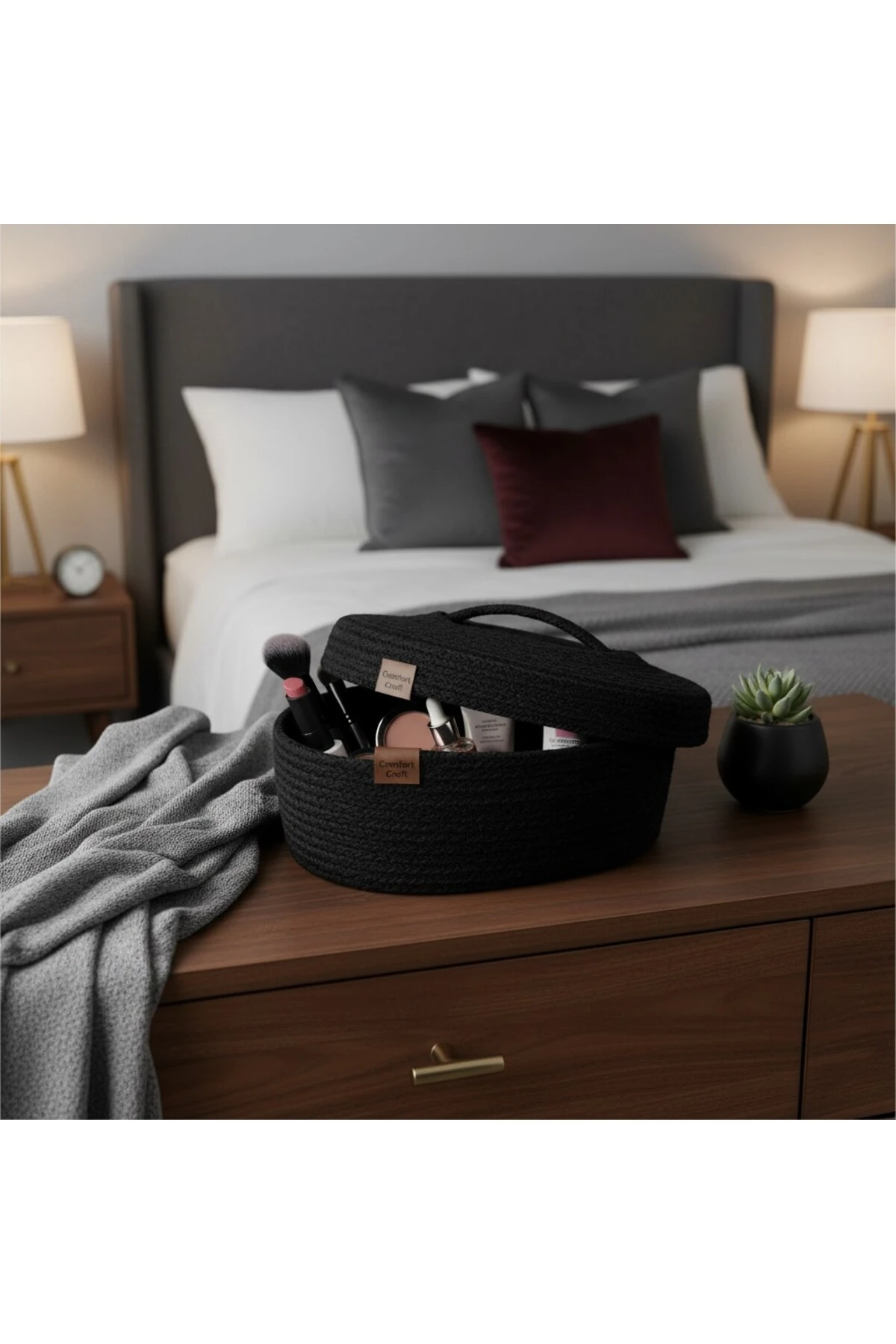 Jüt Oval Kapaklı Sepet | El Dokuma Hasır Çok Amaçlı Sepet | Banyo Ve Mutfak Organizeri