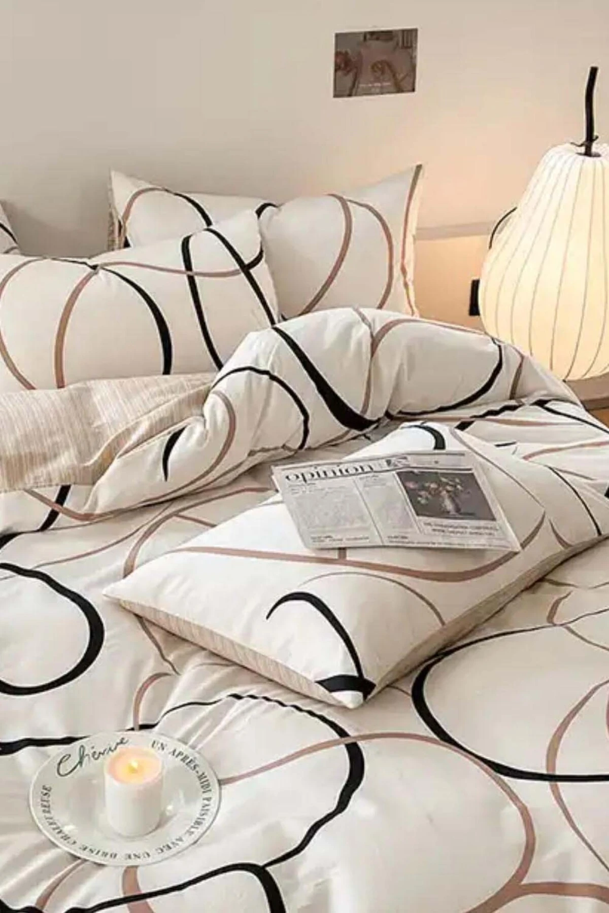 Nevresim Takımı Çift Kişilik Line Rondom Krem Kolay Ütülenir