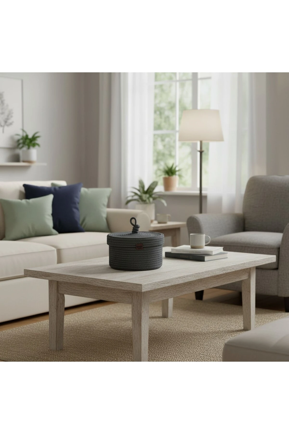 Jüt Kapaklı Yuvarlak Sepet | El Dokuma, Hasır, Çok Amaçlı Organizer | 25x15 Cm