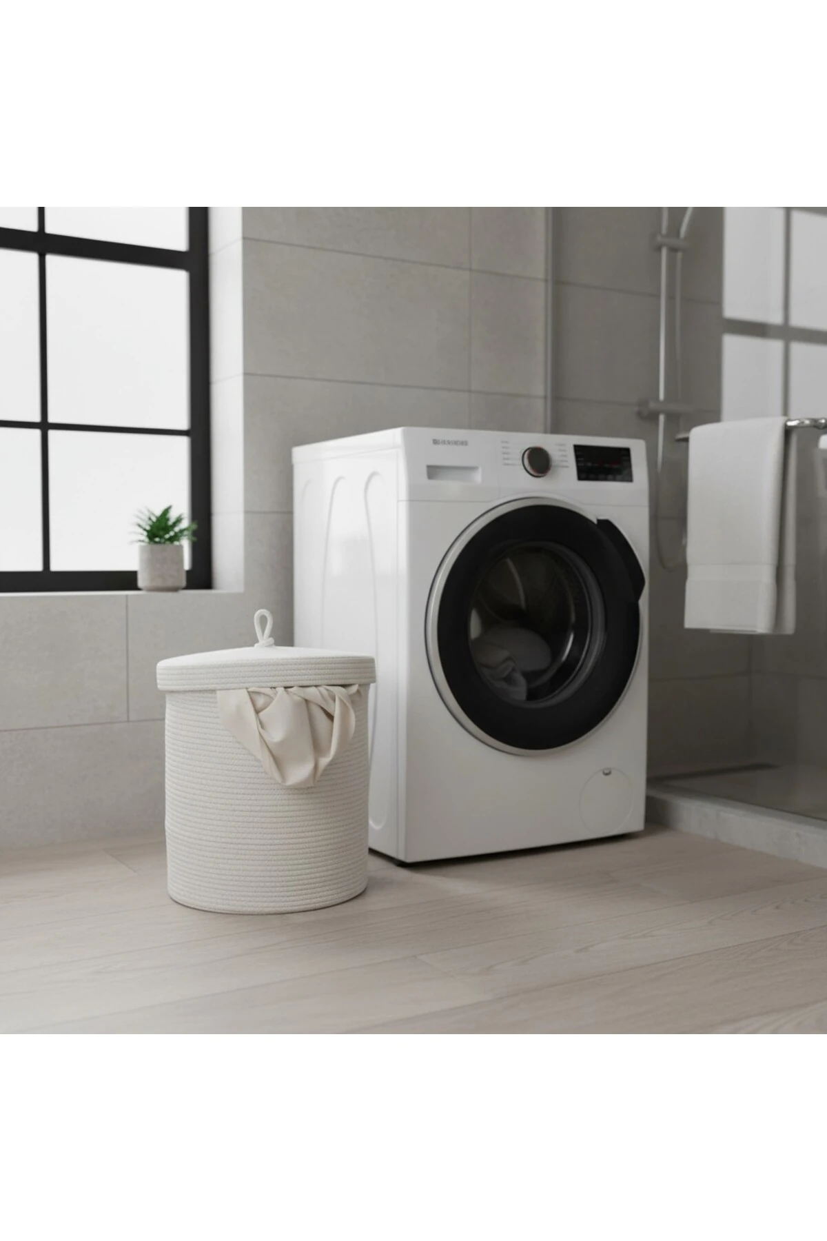 Jüt Kapaklı Hasır Kirli Çamaşır Sepeti Beyaz | Oyuncak, Banyo Organizeri | 35x40 Cm