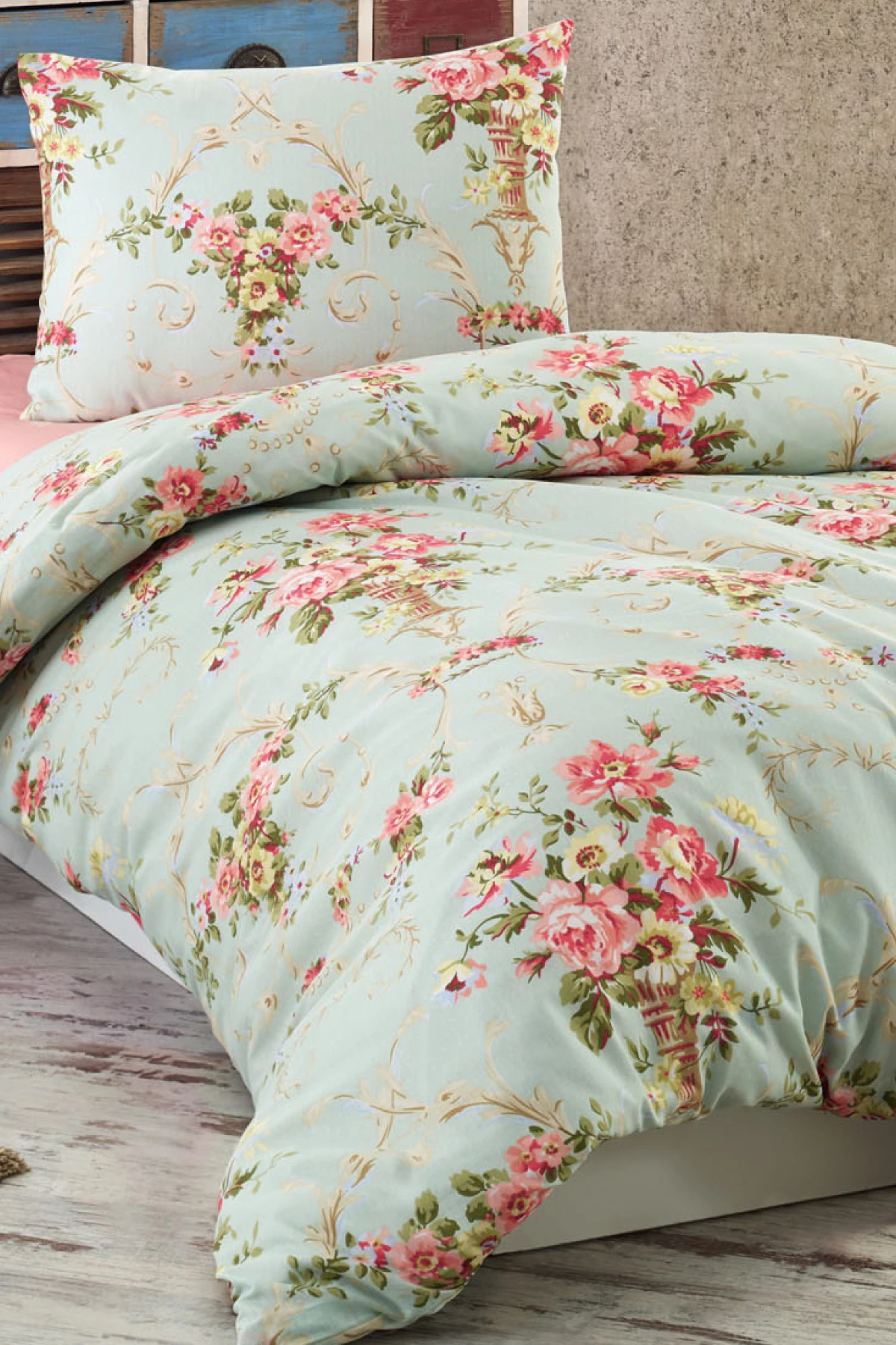 Kolay Ütülenir Mint Nevresim Takımı Tek Kişilik Alanur